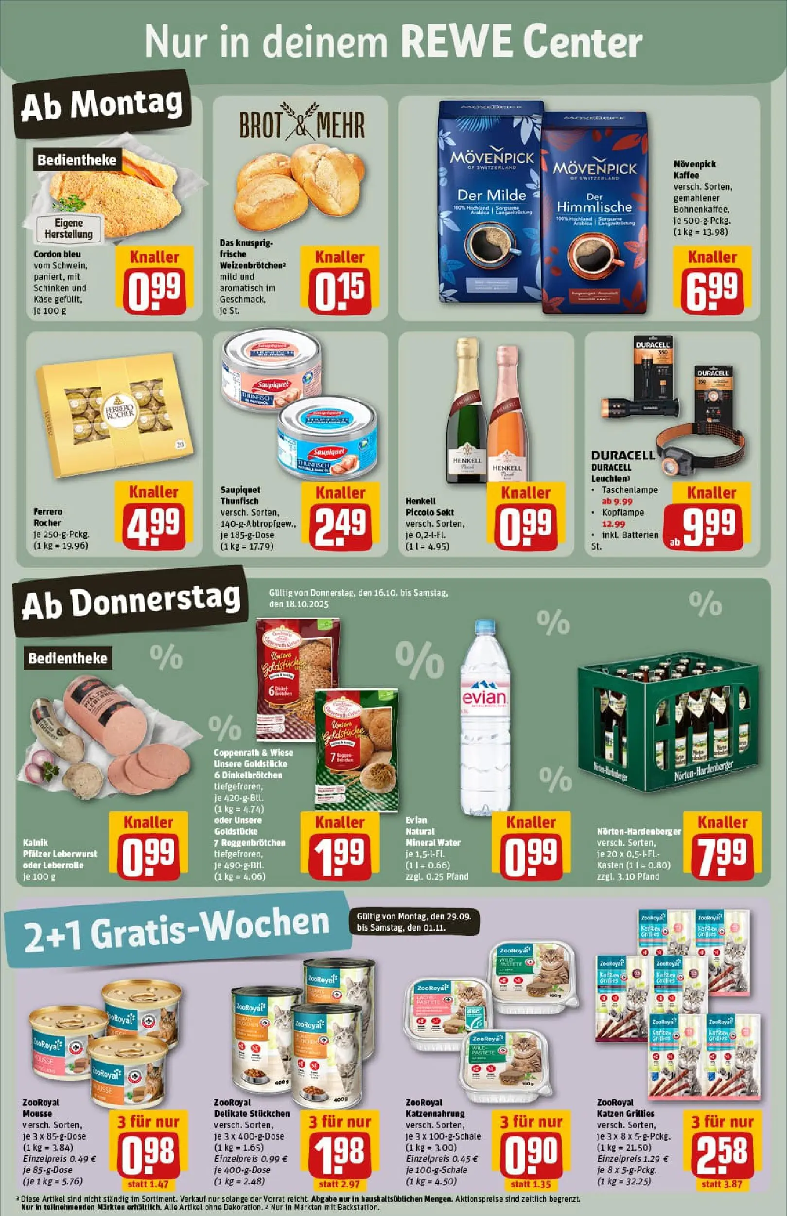 REWE Prospekt ab 13.10.2025 zum Blättern » Angebote | Seite: 3 | Produkte: Batterien, Kaffee, Sekt, Schinken