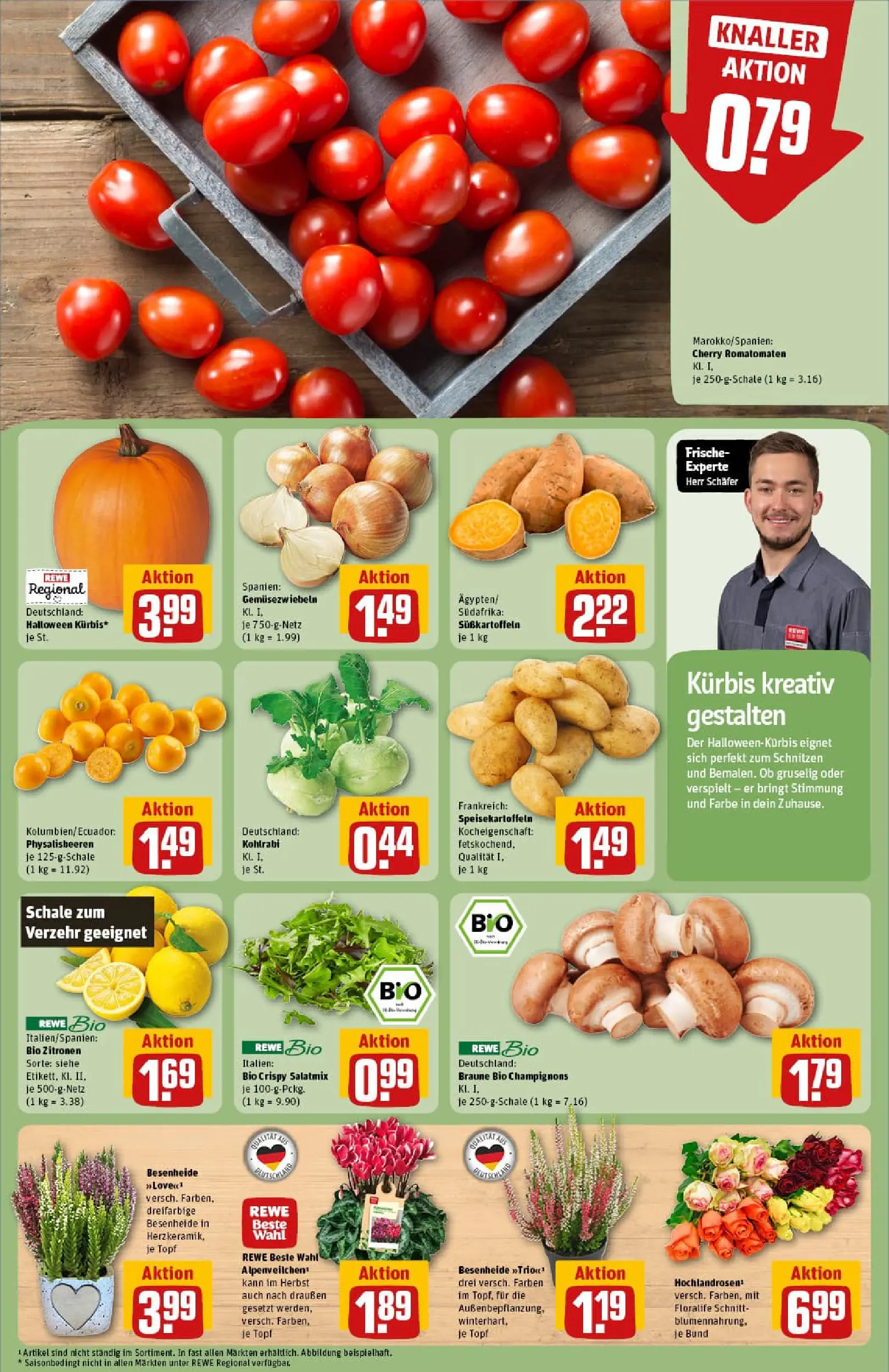 REWE Prospekt ab 13.10.2025 zum Blättern » Angebote | Seite: 7 | Produkte: Kohlrabi, Champignons, Kürbis, Zitronen