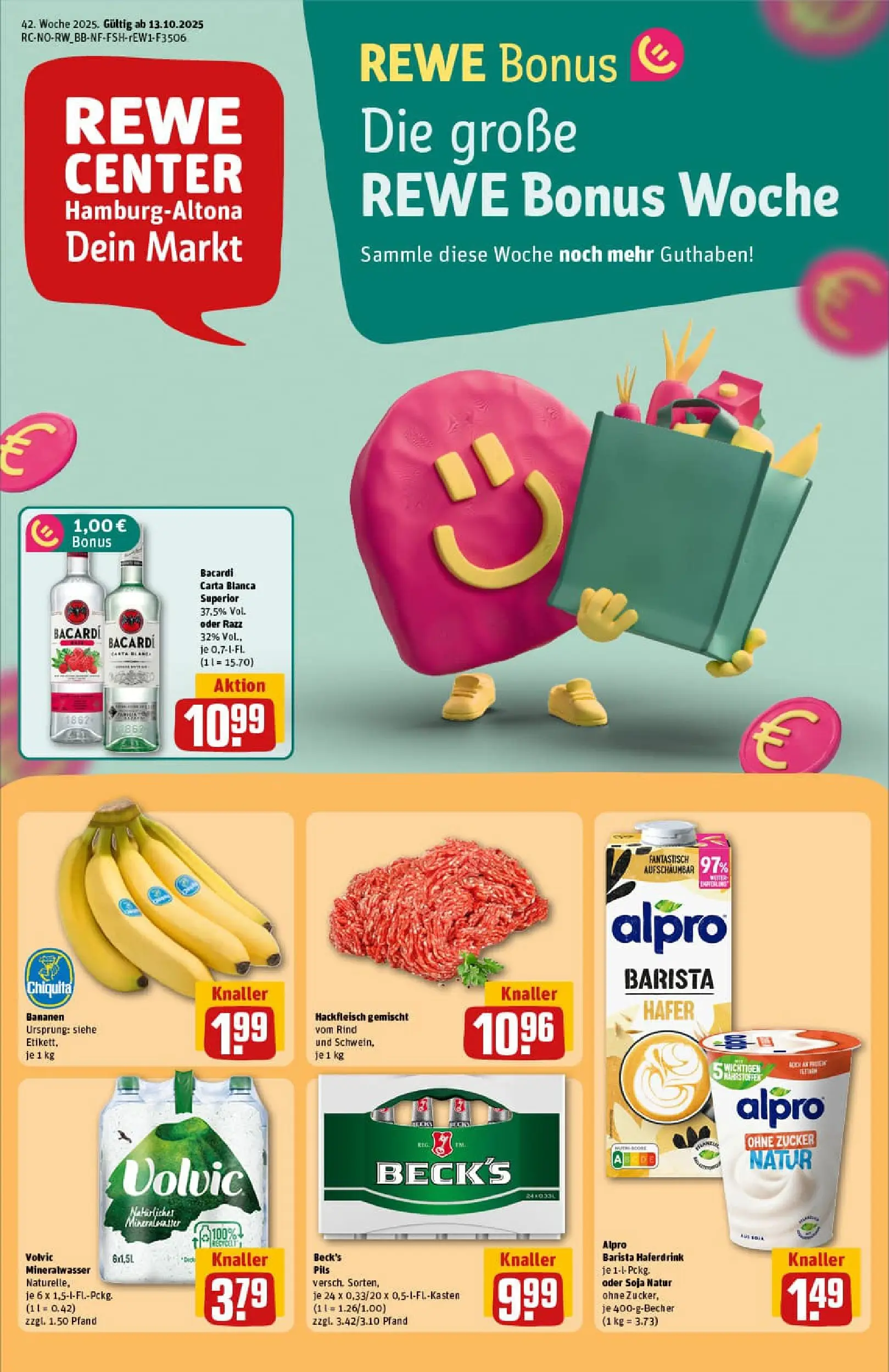 REWE Prospekt ab 13.10.2025 zum Blättern » Angebote | Seite: 1 | Produkte: Haferdrink, Alpro, Zucker, Volvic