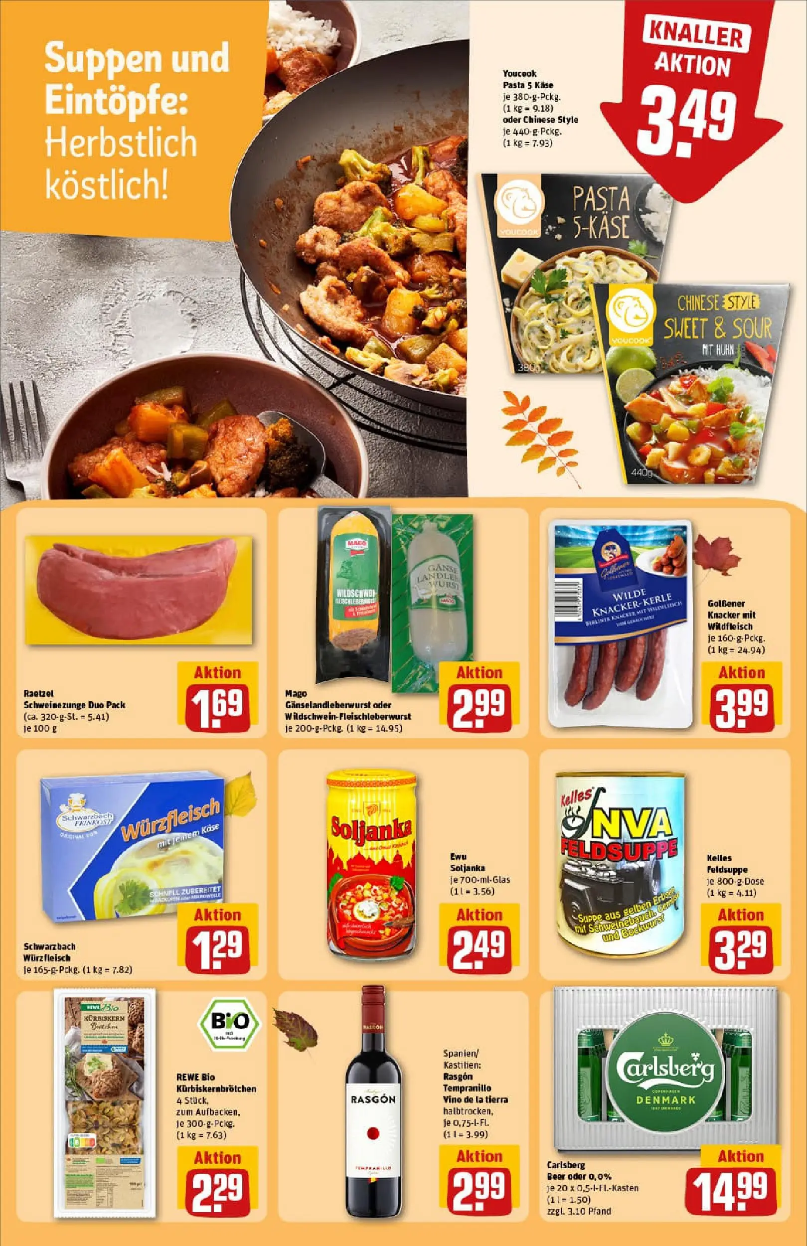 REWE Prospekt ab 13.10.2025 zum Blättern » Angebote | Seite: 20 | Produkte: Bockwurst, Youcook, Käse, Fleisch