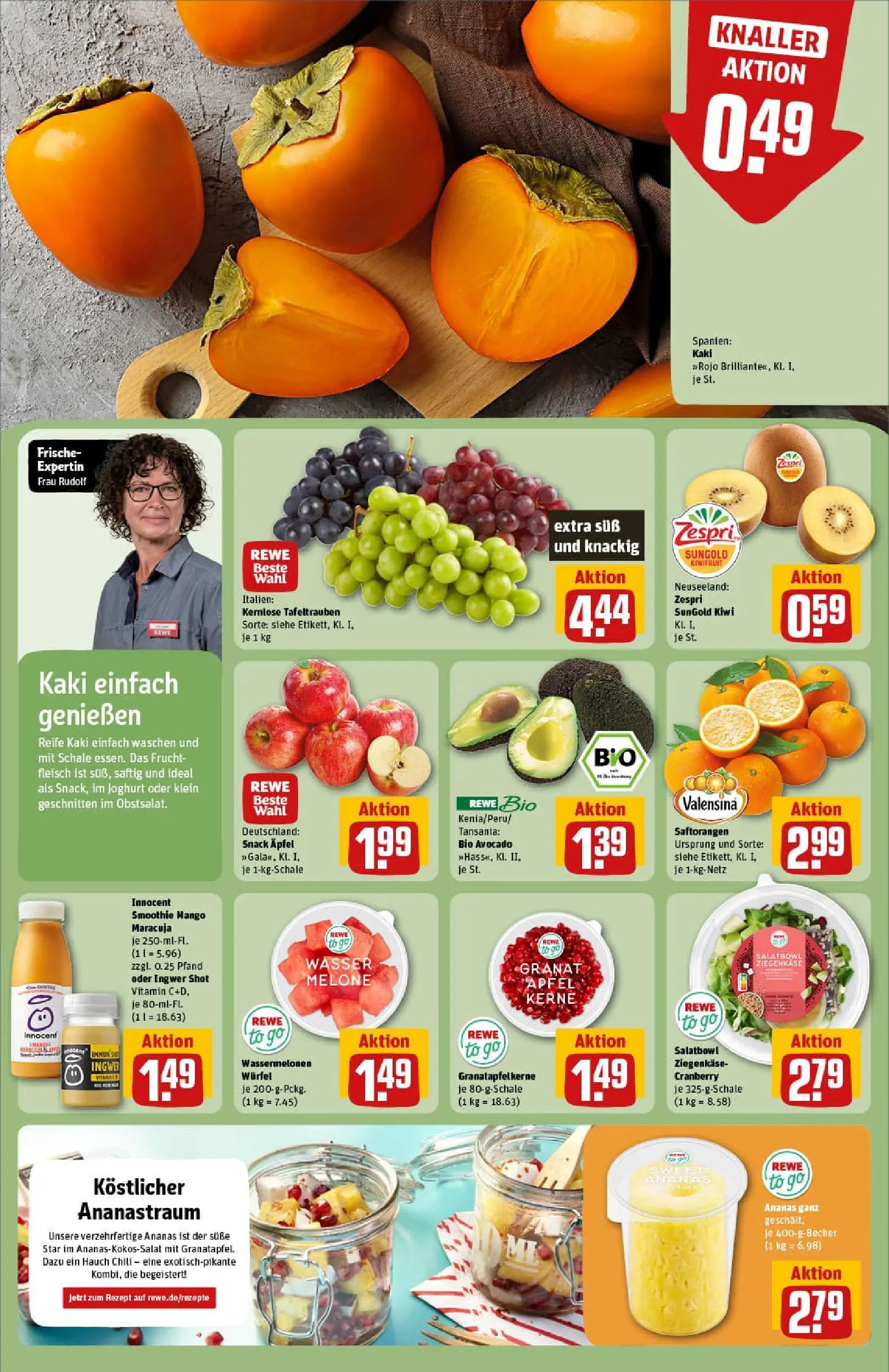 REWE Prospekt ab 13.10.2025 zum Blättern » Angebote | Seite: 6 | Produkte: Ziegenkäse, Äpfel, Kaki, Kiwi