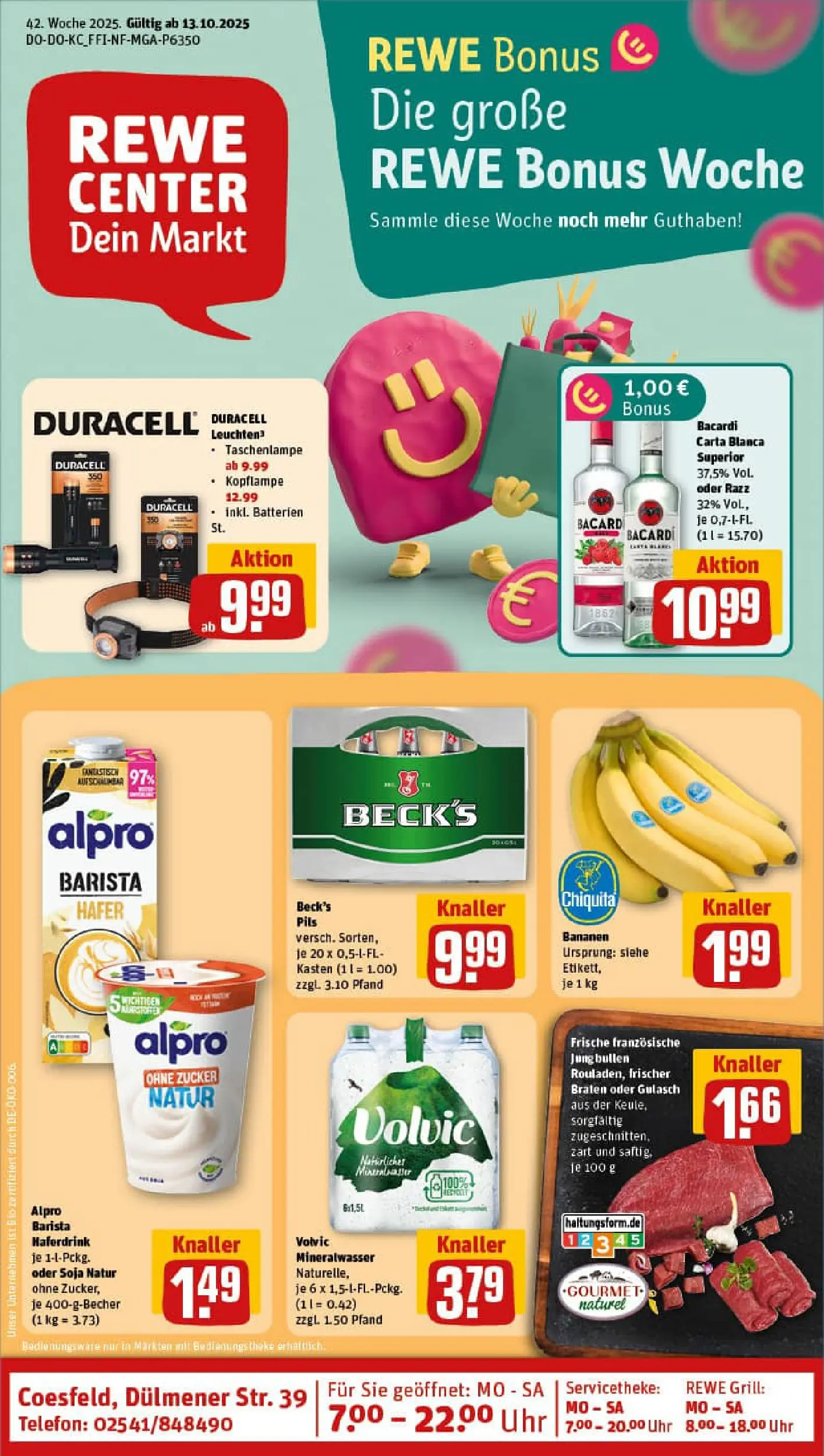 REWE Prospekt ab 13.10.2025 zum Blättern » Angebote | Seite: 1 | Produkte: Pils, Haferdrink, Alpro, Uhr