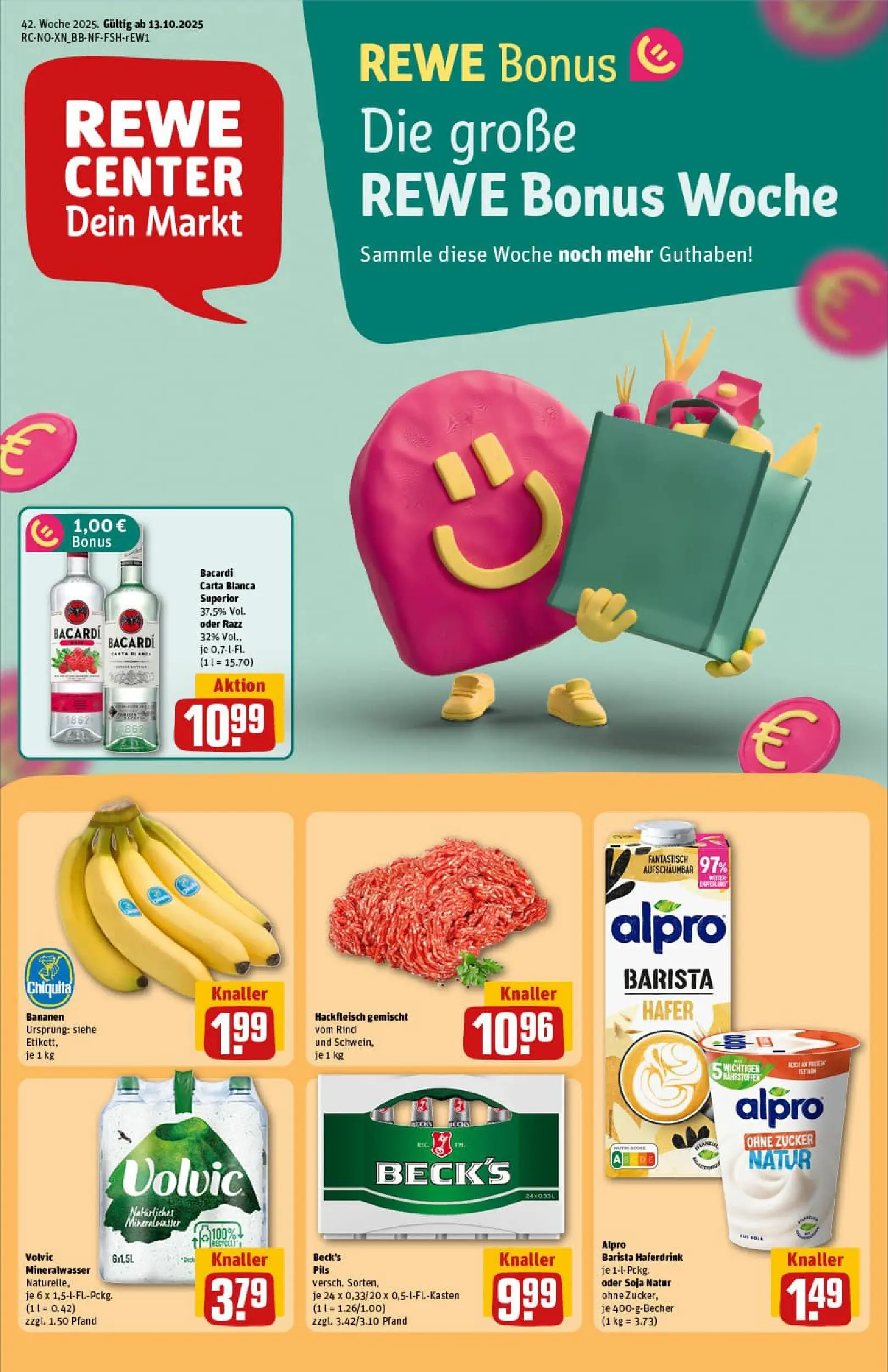 REWE Prospekt ab 13.10.2025 zum Blättern » Angebote | Seite: 1 | Produkte: Haferdrink, Alpro, Zucker, Volvic