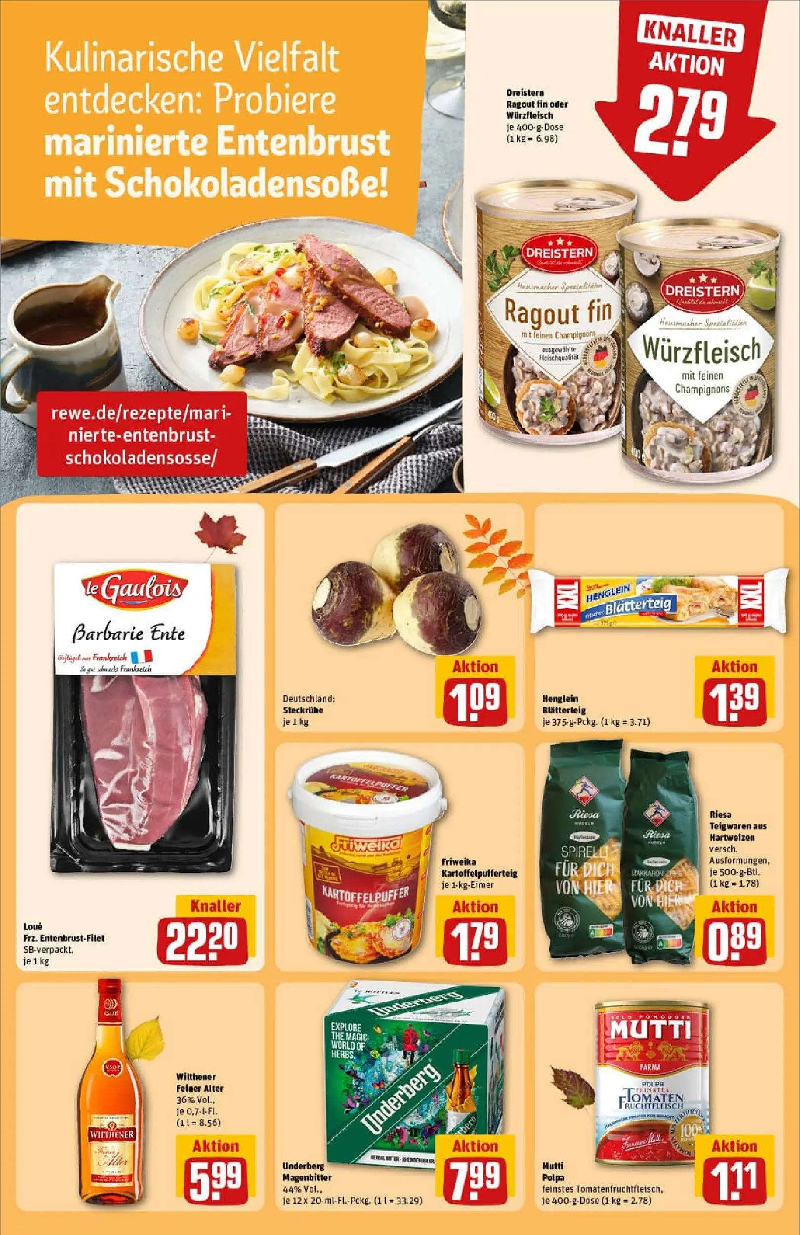 REWE Prospekt ab 13.10.2025 zum Blättern » Angebote | Seite: 19 | Produkte: Wilthener, Tomaten, Champignons, Ente