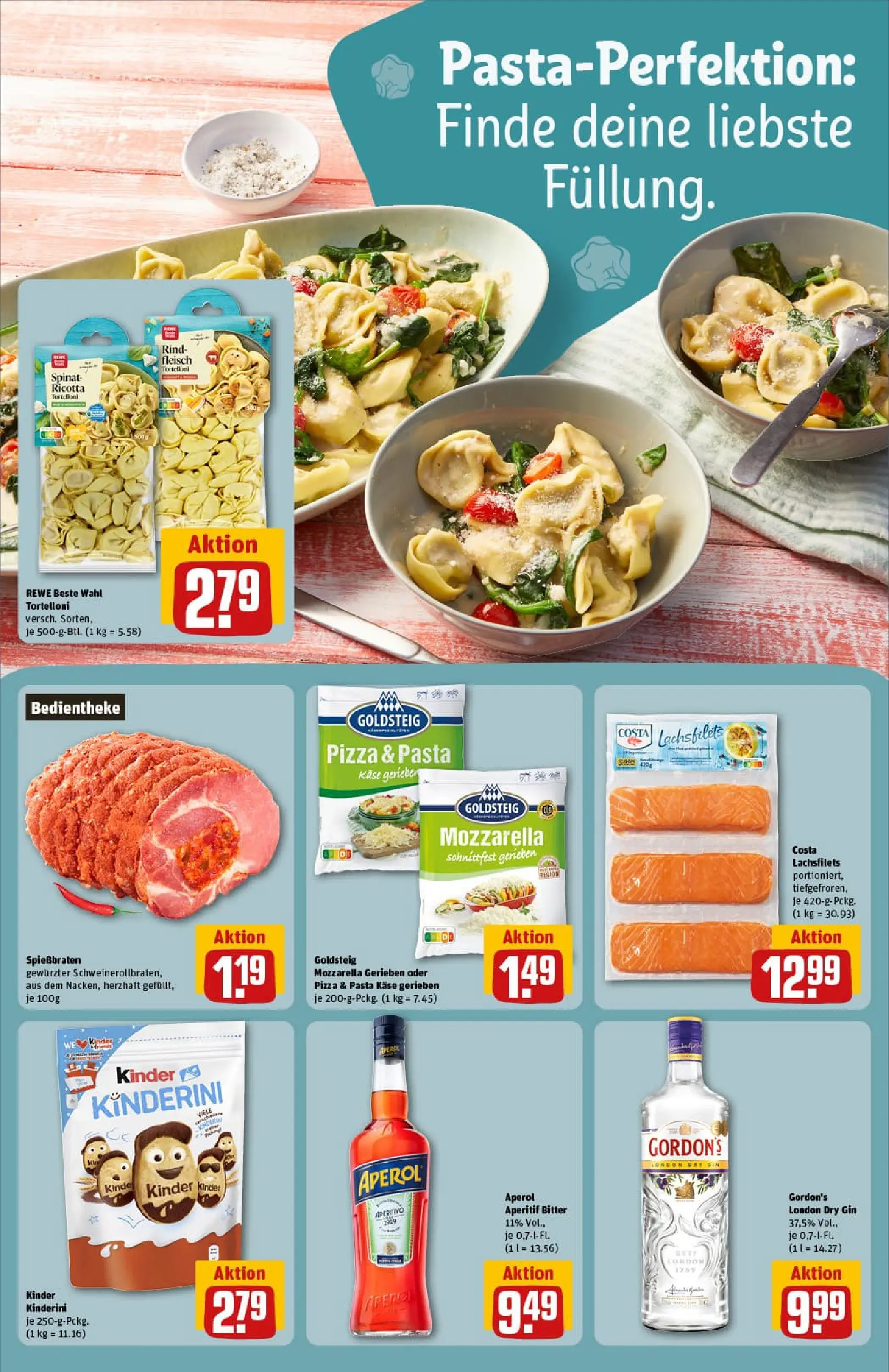 REWE Prospekt ab 13.10.2025 zum Blättern » Angebote | Seite: 39 | Produkte: Käse, Pasta, Pizza, Gin