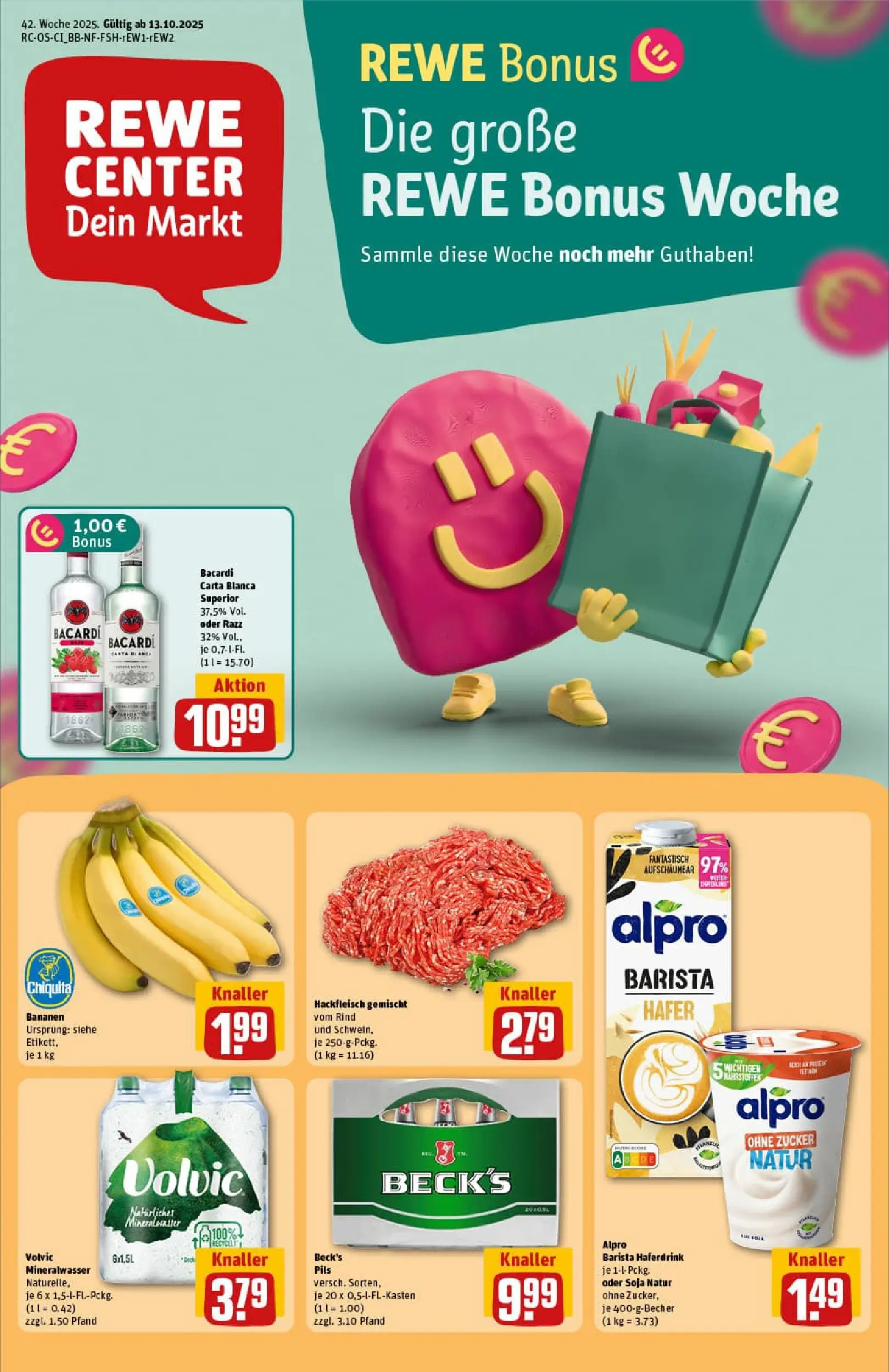 REWE Prospekt ab 13.10.2025 zum Blättern » Angebote | Seite: 1 | Produkte: Mineralwasser, Haferdrink, Alpro, Volvic