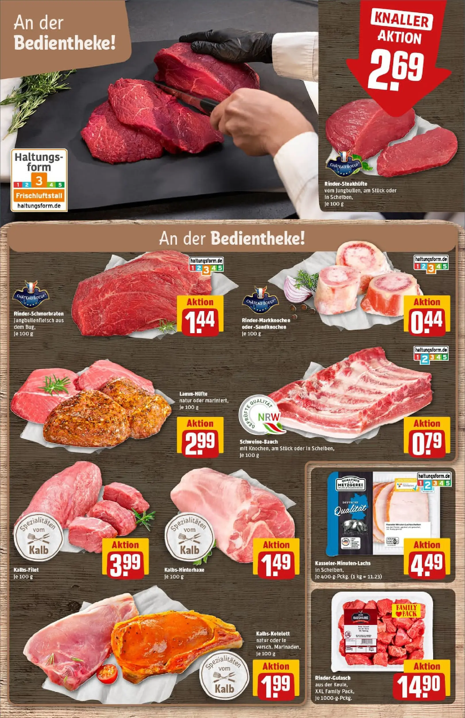 REWE Prospekt ab 13.10.2025 zum Blättern » Angebote | Seite: 9 | Produkte: Rindergulasch, Schweinebauch, Lachs, Steak