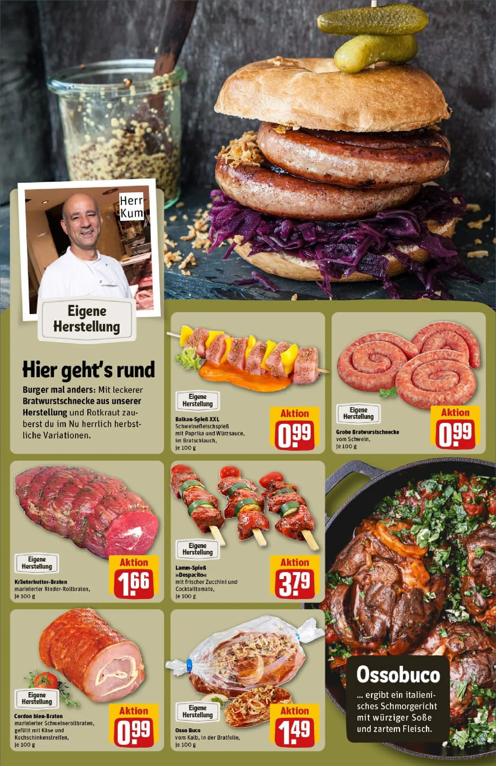 REWE Prospekt ab 13.10.2025 zum Blättern » Angebote | Seite: 14 | Produkte: Käse, Burger, Paprika, Zucchini