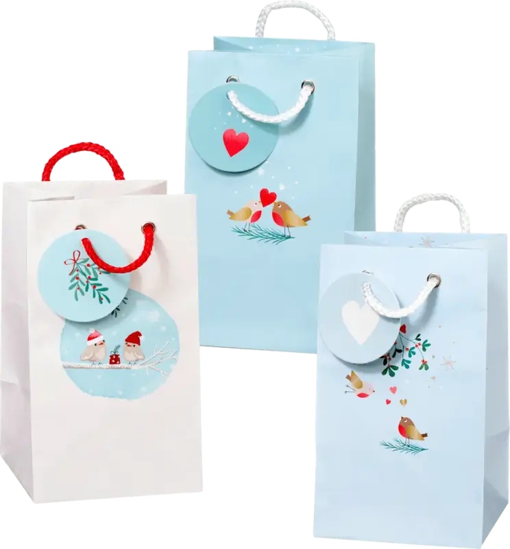 Profissimo Mini-Geschenktaschen, V&ouml;gel, salbei/rose/blau, hoch