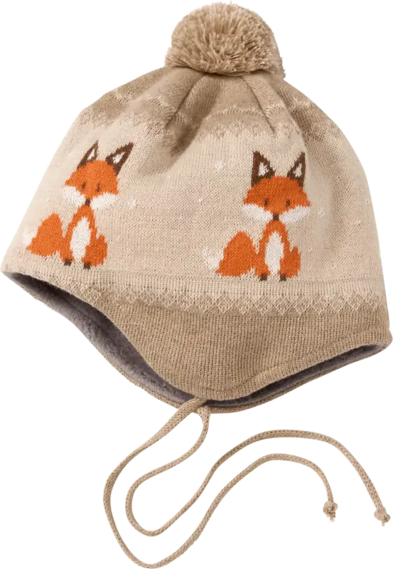 ALANA Mütze aus Strick mit Fuchs-Muster, beige, Gr. 46/47