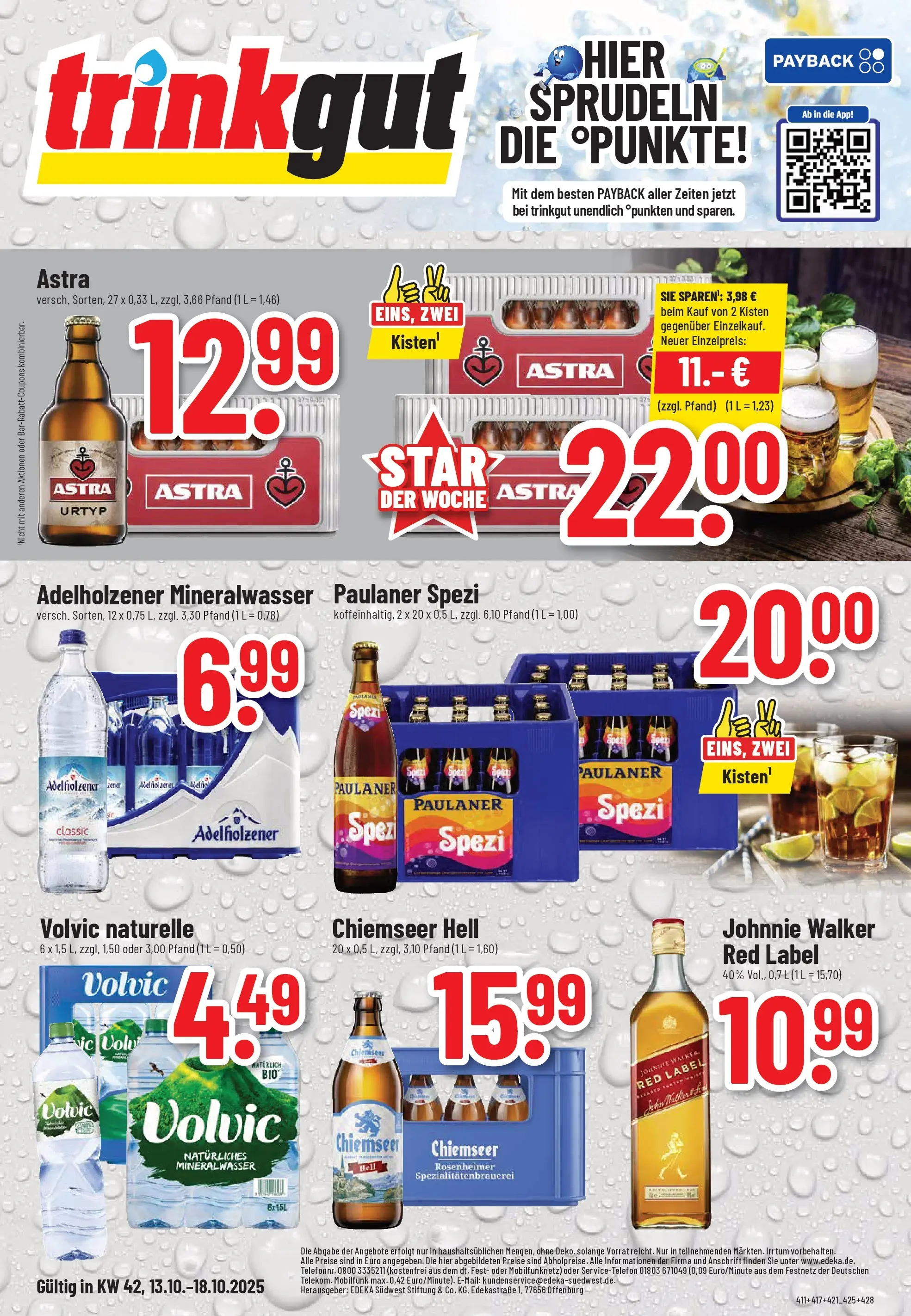 Trinkgut - trinkgut: Wochenangebote (ab 13.10.2025) » Angebote online | Seite: 1 | Produkte: Astra, Mineralwasser, Paulaner, Johnnie walker