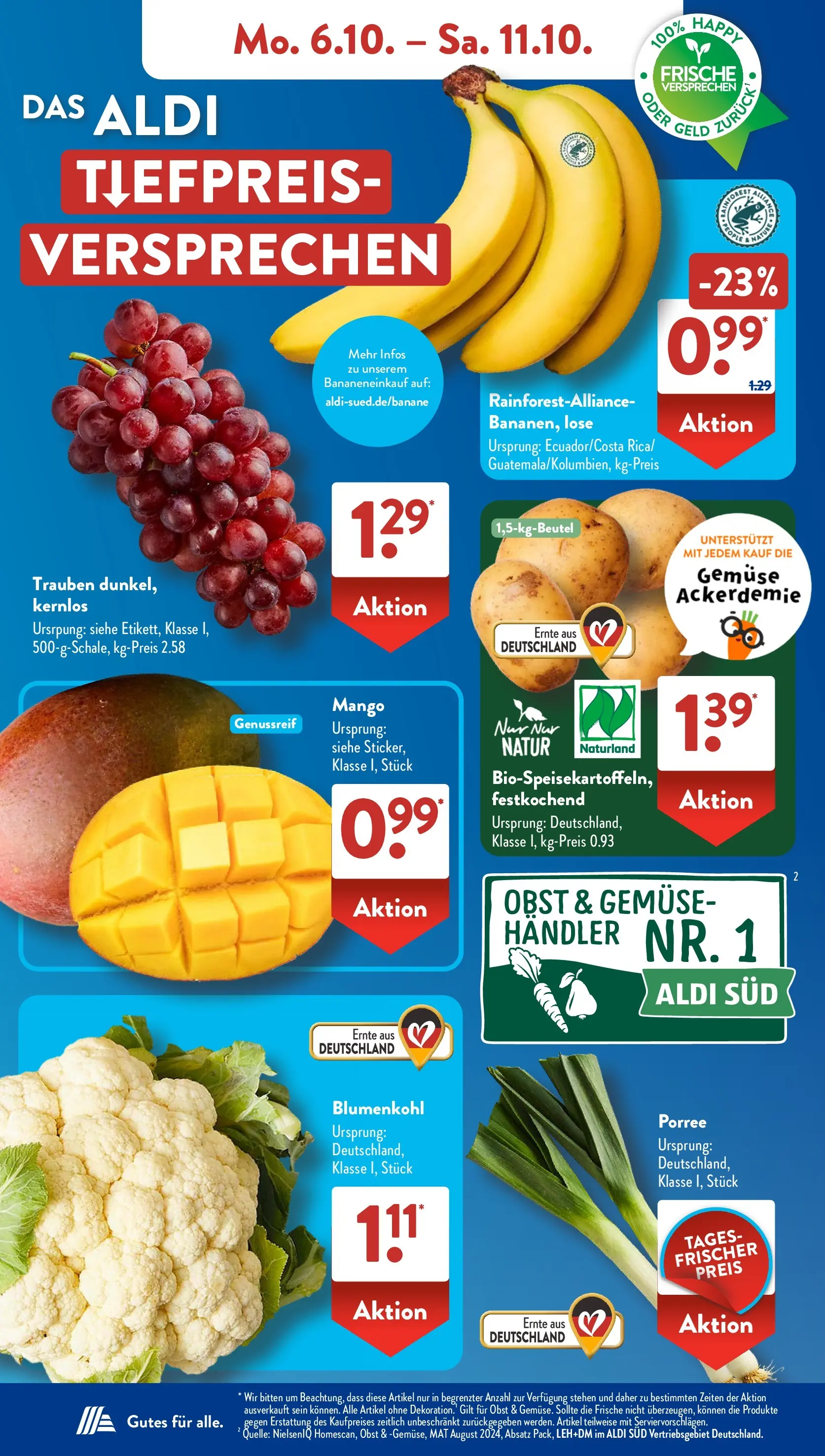 Aldi Süd - Aldi Süd: Wochenangebote (ab 06.10.2025) zum Blättern | Seite: 4 | Produkte: Trauben, Obst, Mango, Blumenkohl