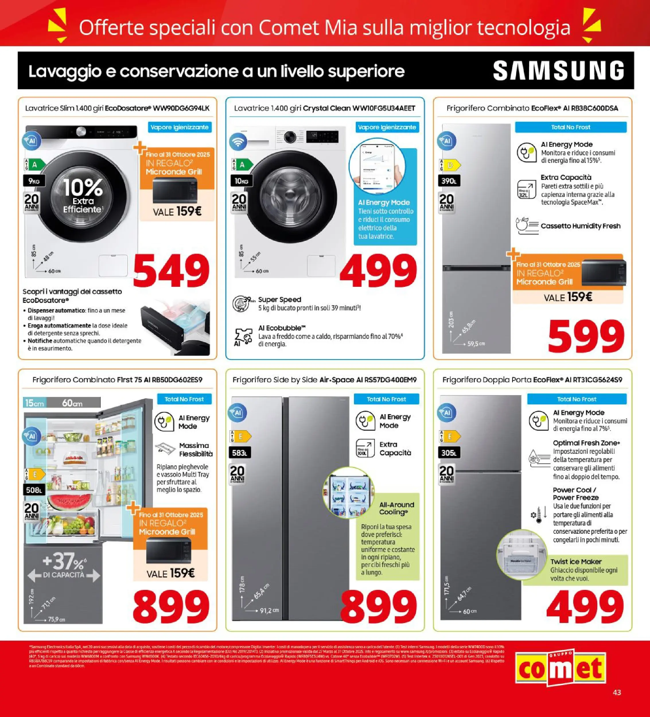 Nuovo Volantino Comet	 dal 09/10/2025 > offerte anteprima 🛍️ | Pagina: 43 | Prodotti: Microonde, Lavatrice, Frigorifero, Vassoio