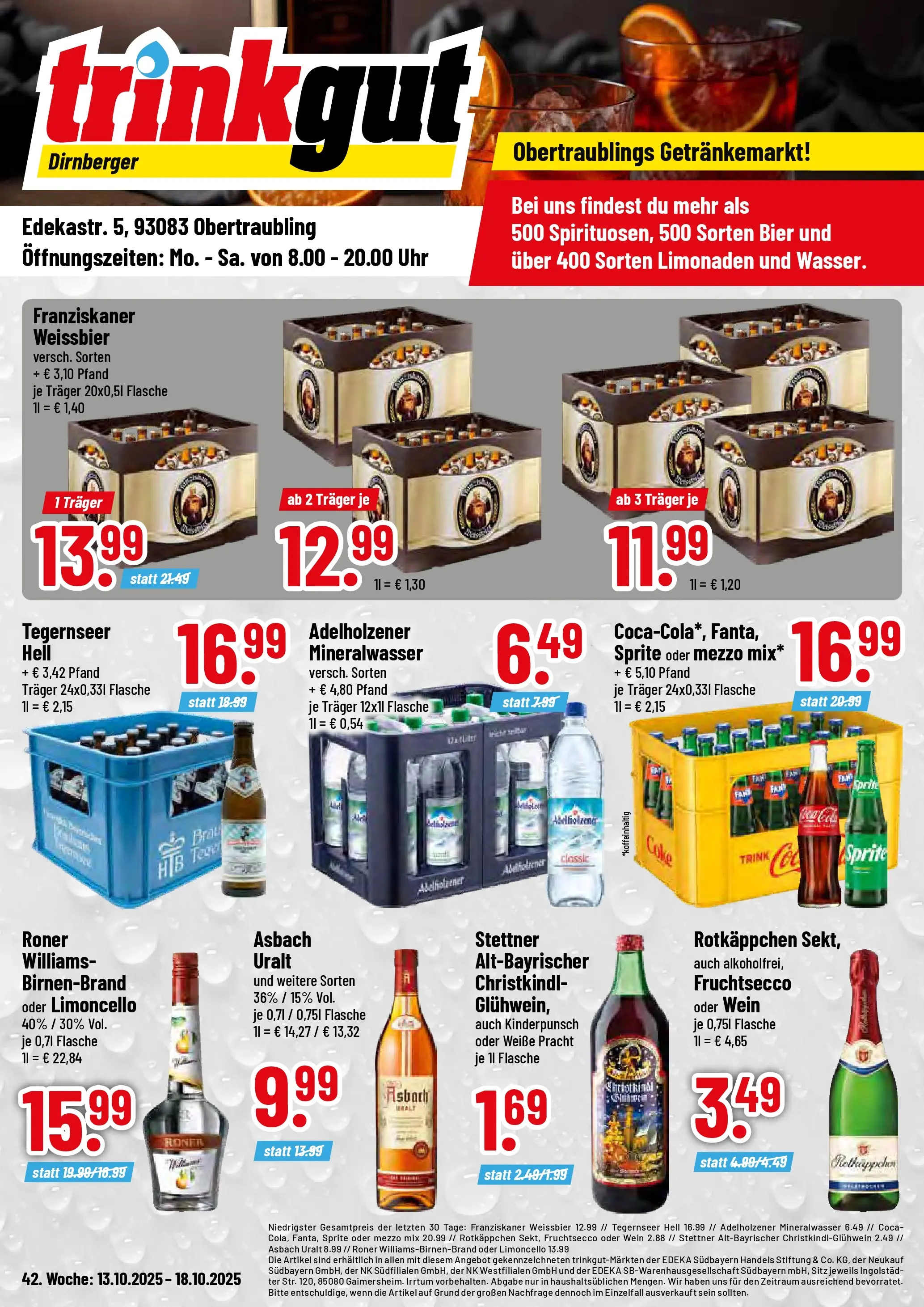 Trinkgut - trinkgut: Wochenangebote (ab 13.10.2025) » Angebote online | Seite: 1 | Produkte: Weißbier, Mineralwasser, Fruchtsecco, Oder mezzo mix