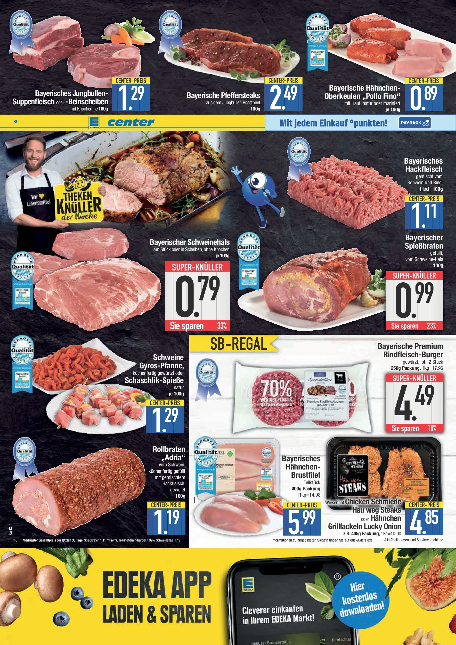 Edeka prospekt Straubing	 (ab 13.10.2025) » Angebote Online | Seite: 4 | Produkte: Hahnchen, Roastbeef, Suppenfleisch, Hackfleisch