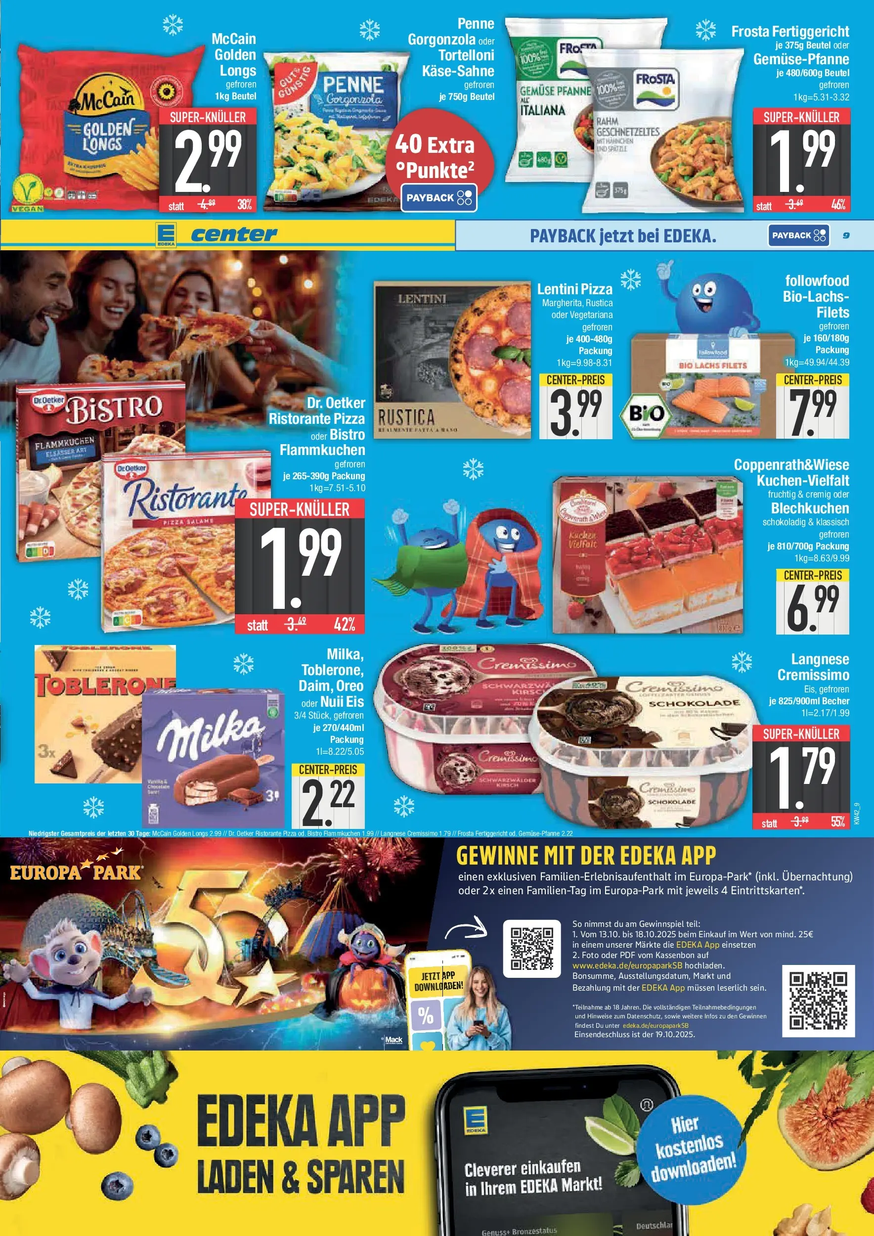 Edeka prospekt Straubing	 (ab 13.10.2025) » Angebote Online | Seite: 9 | Produkte: Nuii eis, Langnese cremissimo, McCain, Pasta