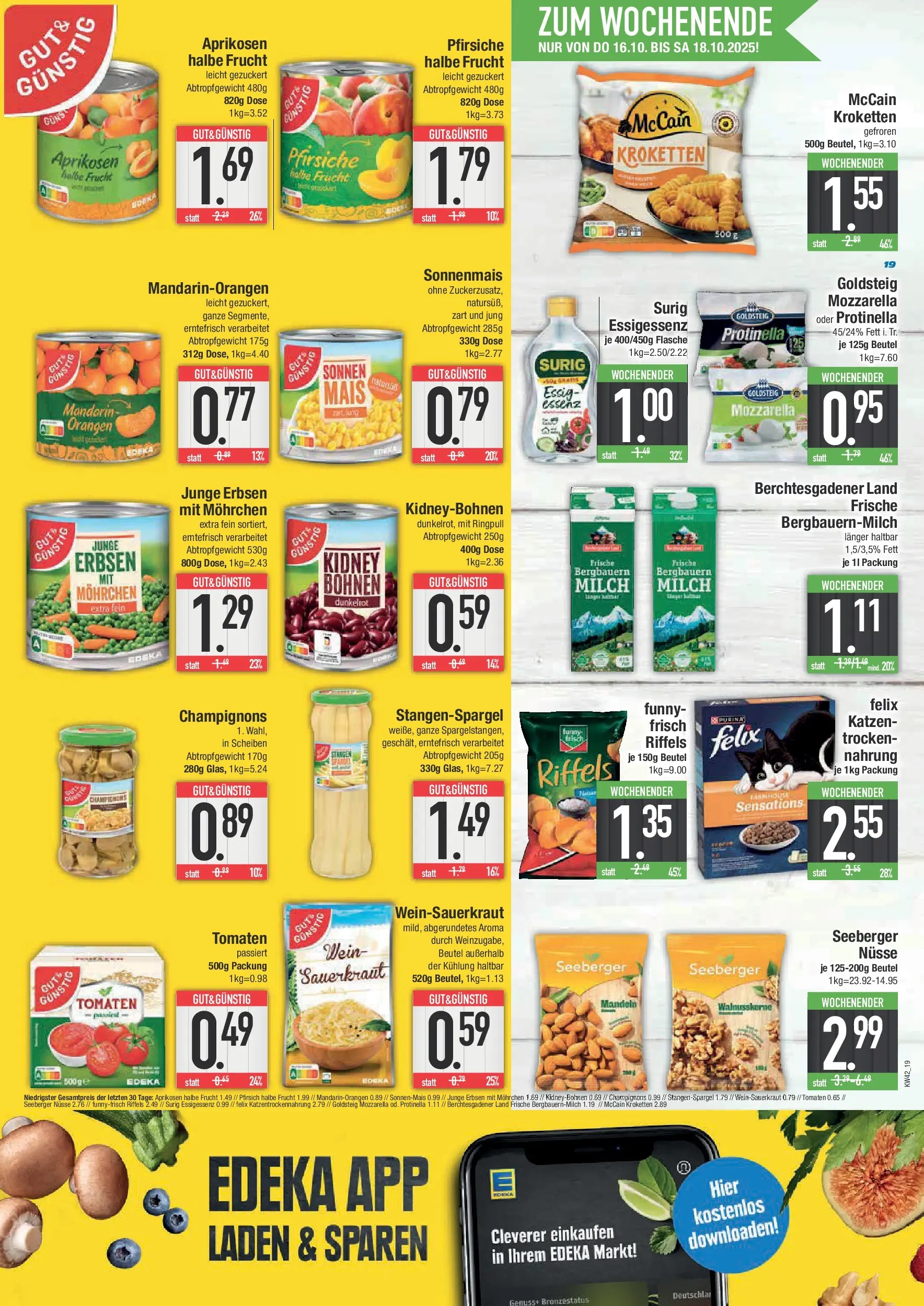 Edeka prospekt Straubing	 (ab 13.10.2025) » Angebote Online | Seite: 19 | Produkte: Essig, Mozzarella, Nüsse, Erbsen