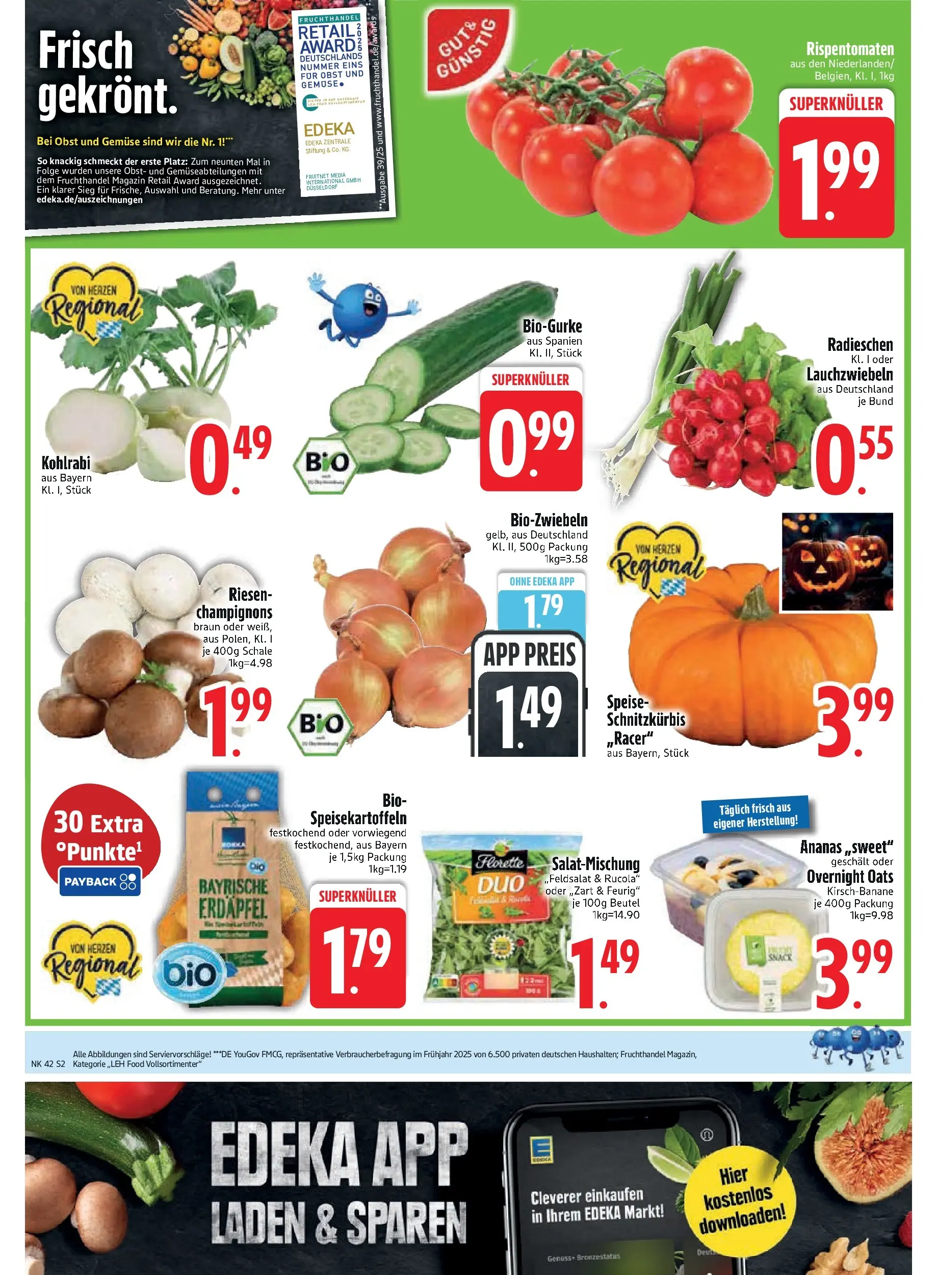 Edeka prospekt Unterföhring	 (ab 12.10.2025) » Angebote Online | Seite: 4 | Produkte: Rucola, Champignons, Gemüse, Obst