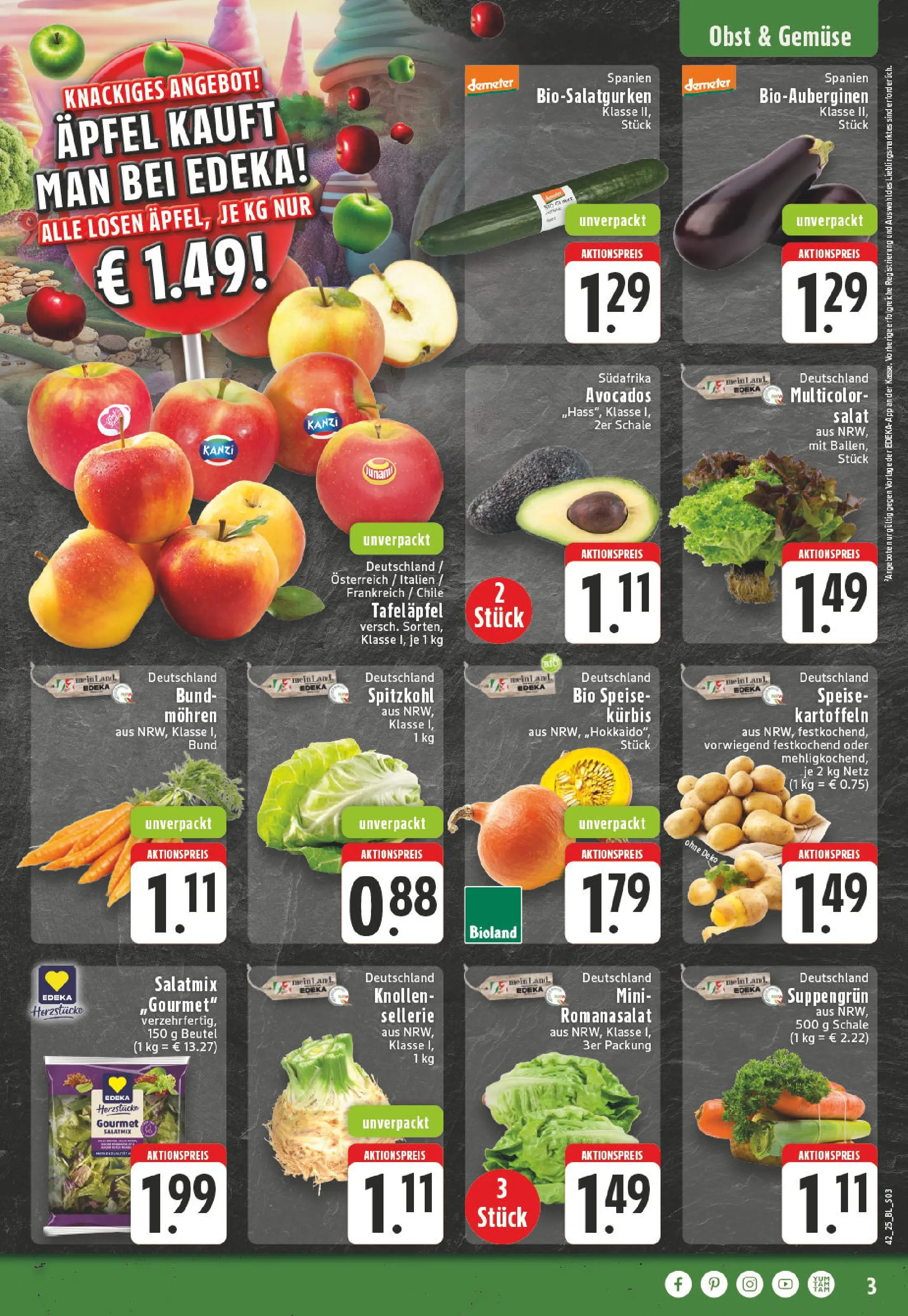 Edeka prospekt Essen	 (ab 13.10.2025) » Angebote Online | Seite: 3 | Produkte: Äpfel, Kartoffeln, Kürbis, Salat