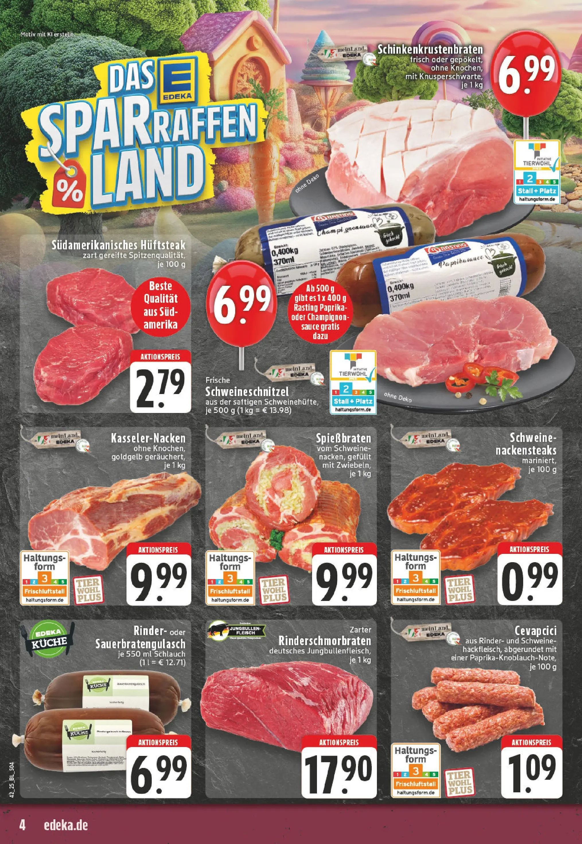 Edeka prospekt Essen	 (ab 13.10.2025) » Angebote Online | Seite: 4 | Produkte: Nackensteaks, Gewicht, Schnitzel, Fleisch