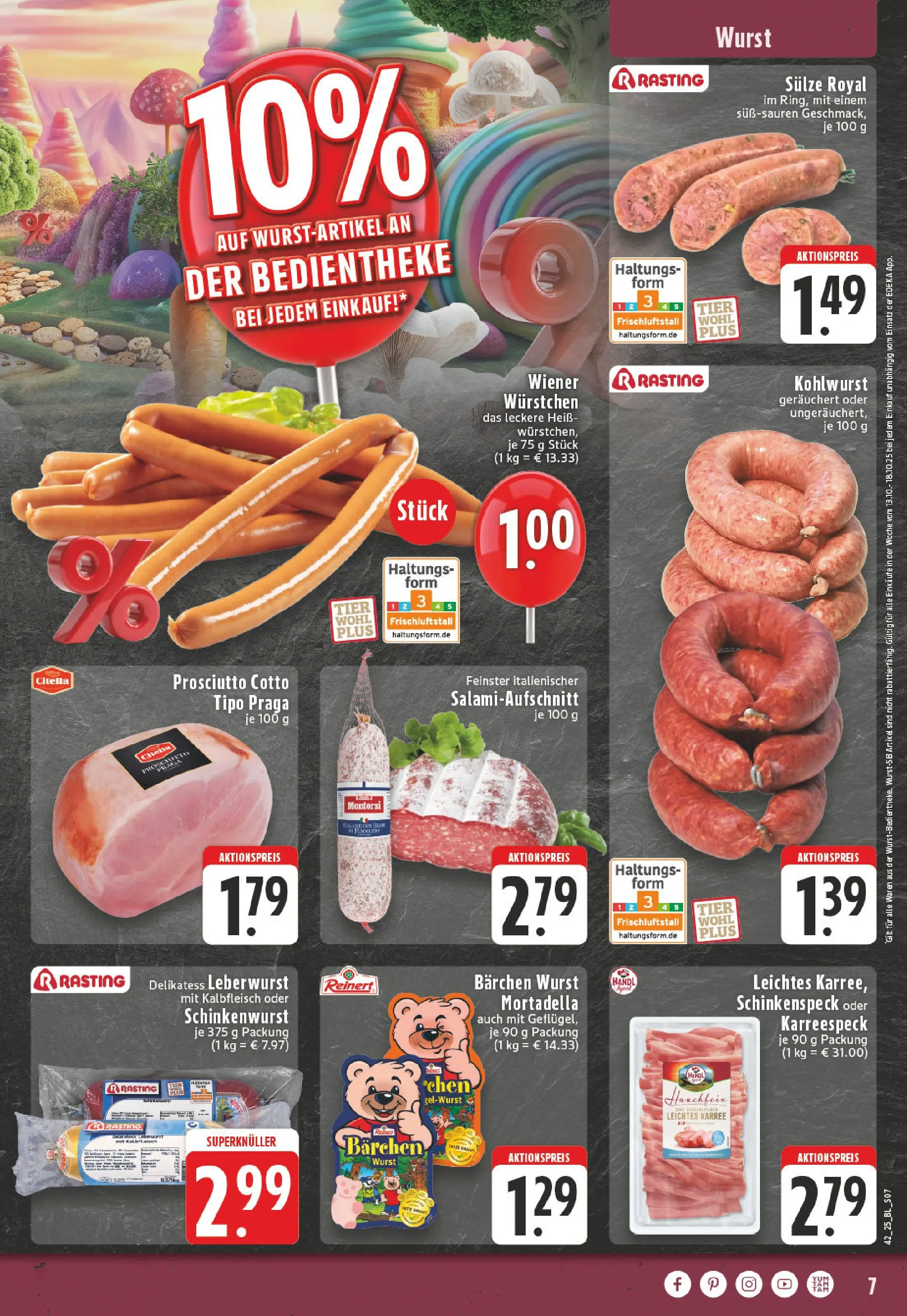 Edeka prospekt Essen	 (ab 13.10.2025) » Angebote Online | Seite: 7 | Produkte: Wiener wurstchen, Wurst, Salami