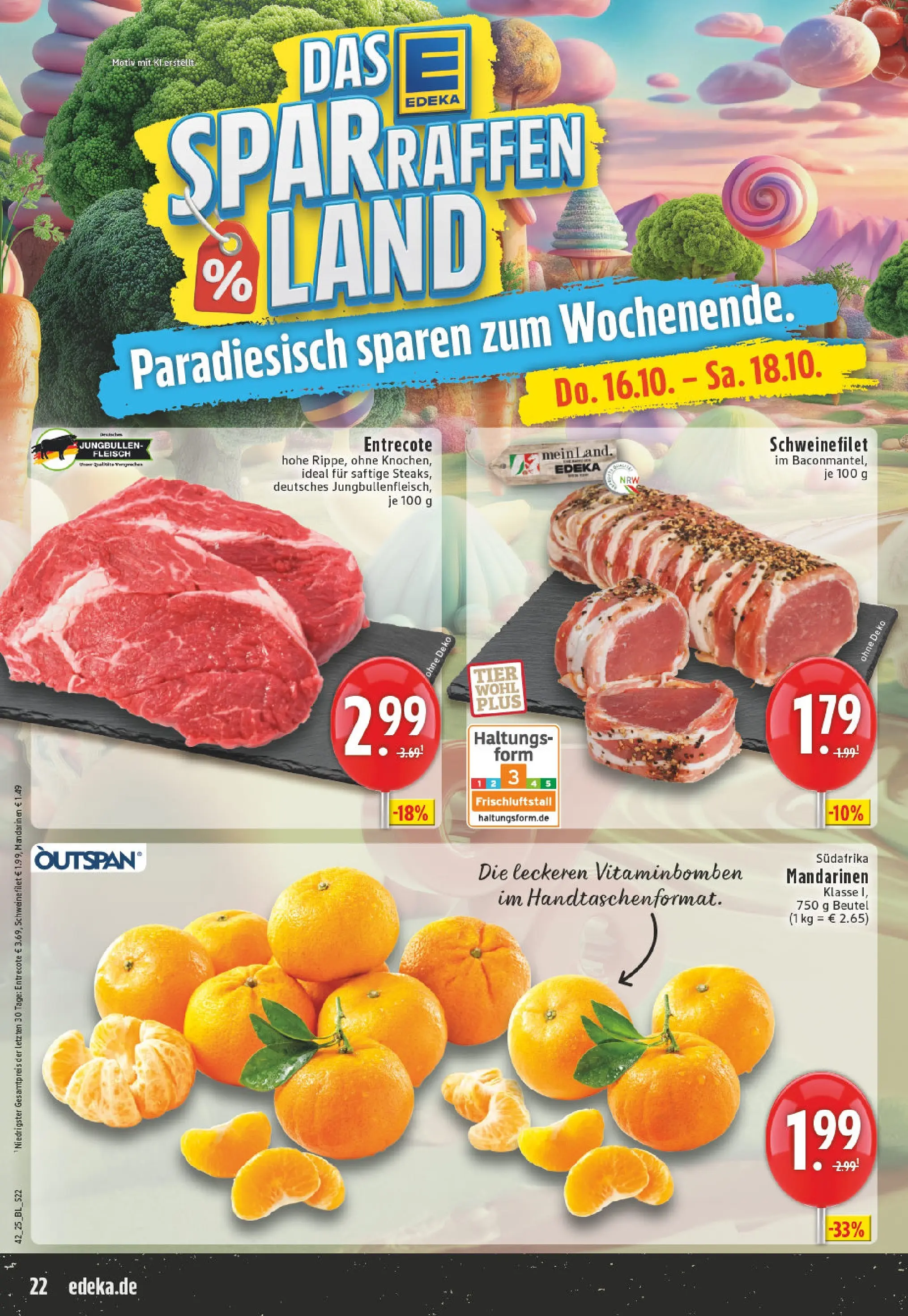 Edeka prospekt Essen	 (ab 13.10.2025) » Angebote Online | Seite: 22 | Produkte: Mandarinen, Schweinefilet, Steak, Fleisch