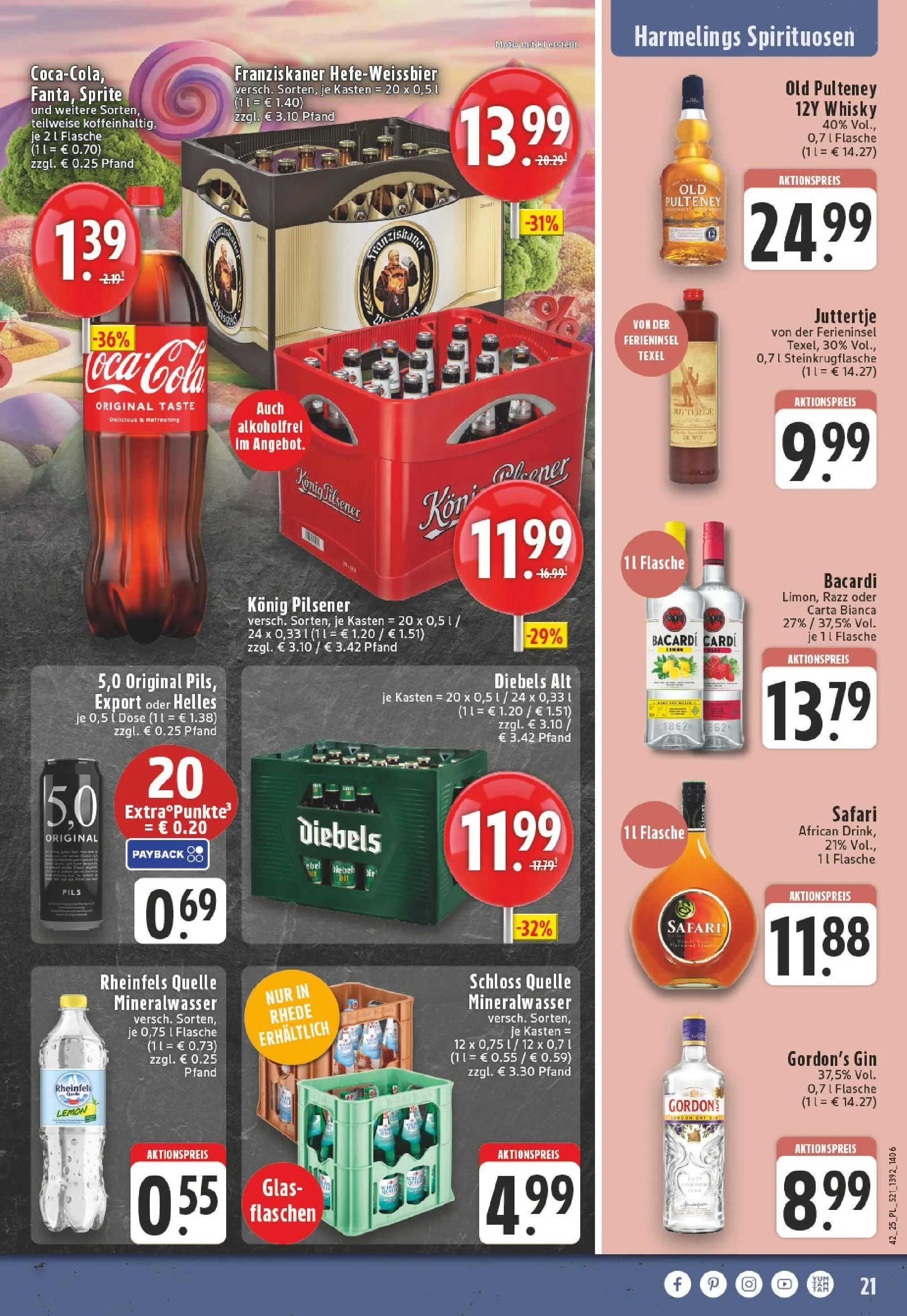 Edeka prospekt Bocholt - Holtwick	 (ab 13.10.2025) » Angebote Online | Seite: 21 | Produkte: Gordon's gin, Franziskaner, Mineralwasser, Gin