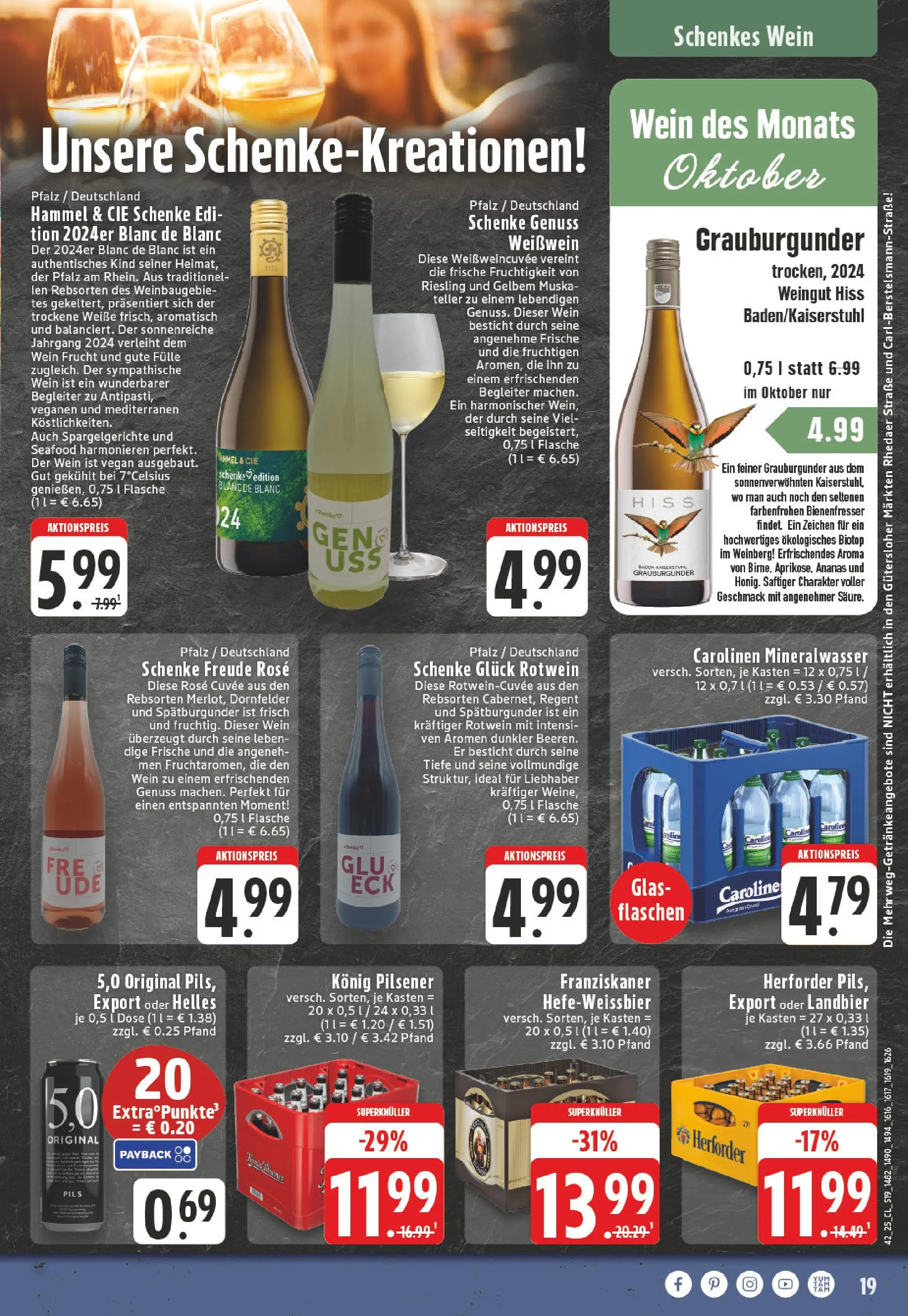 Edeka prospekt Gütersloh	 (ab 13.10.2025) » Angebote Online | Seite: 19 | Produkte: Konig pilsener, Weißwein, Pils, Mineralwasser