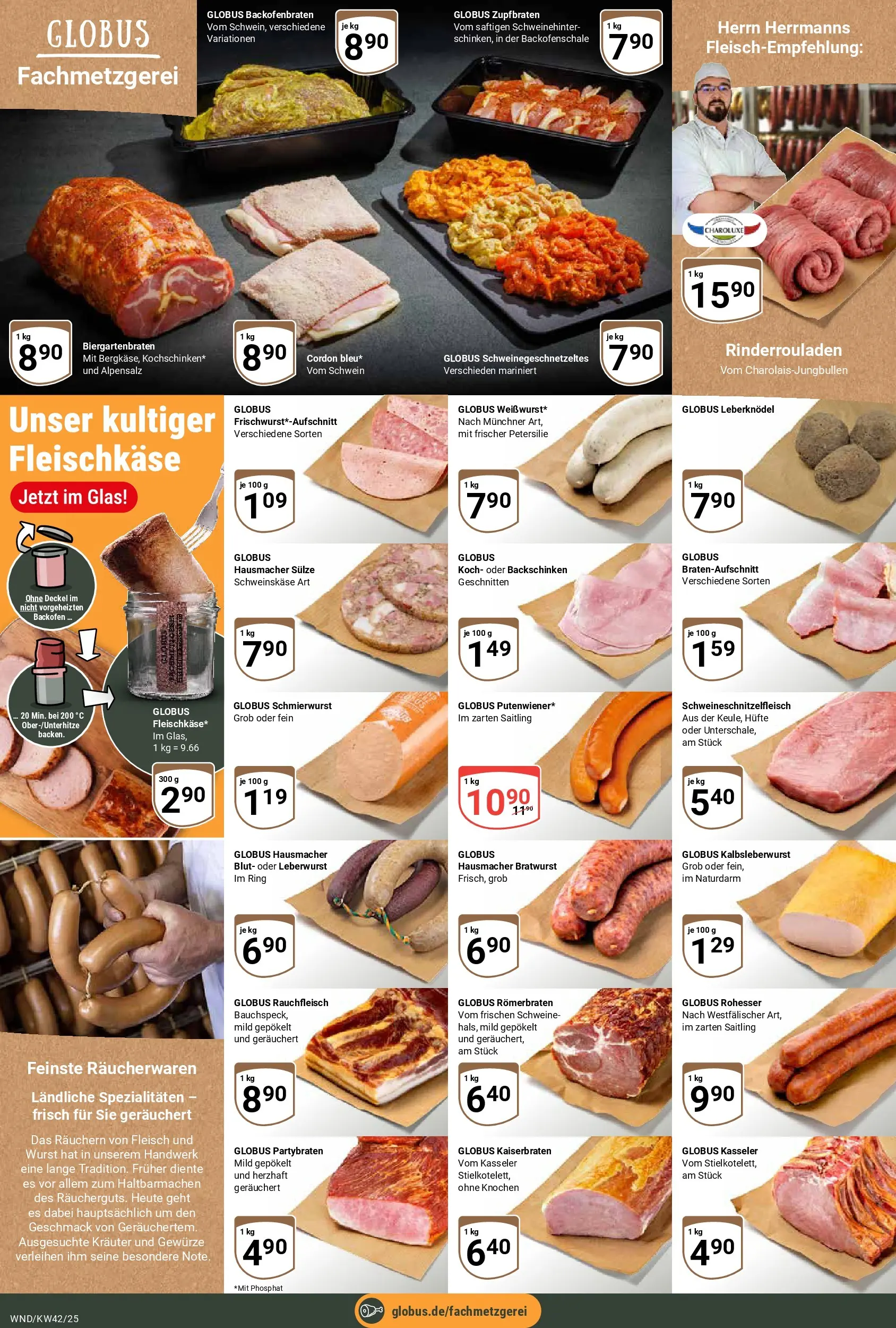Globus prospekt St. Wendel	 (ab 12.10.2025) » Angebote online | Seite: 10 | Produkte: Rinderrouladen, Bratwurst, Gewürze, Fleisch