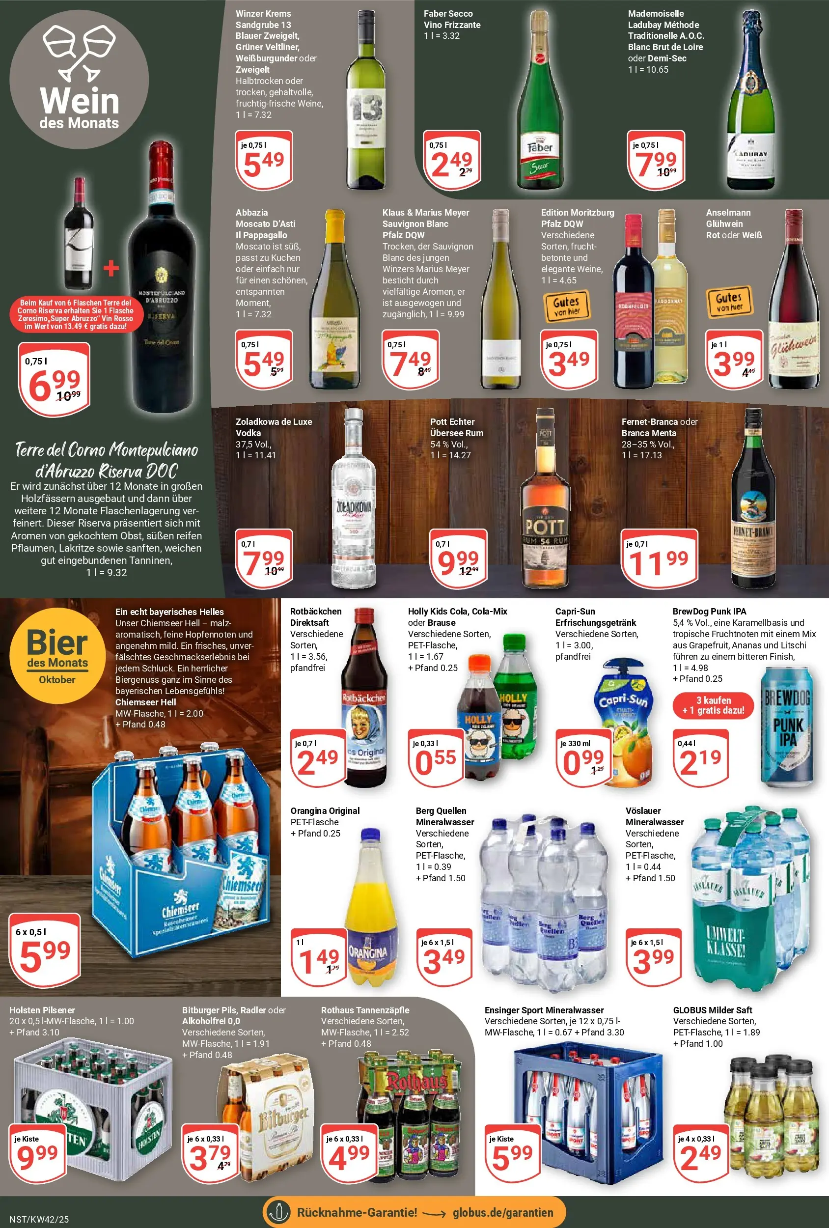 Globus prospekt Neustadt	 (ab 12.10.2025) » Angebote online | Seite: 18 | Produkte: Bitburger, Rum, Mineralwasser, Saft