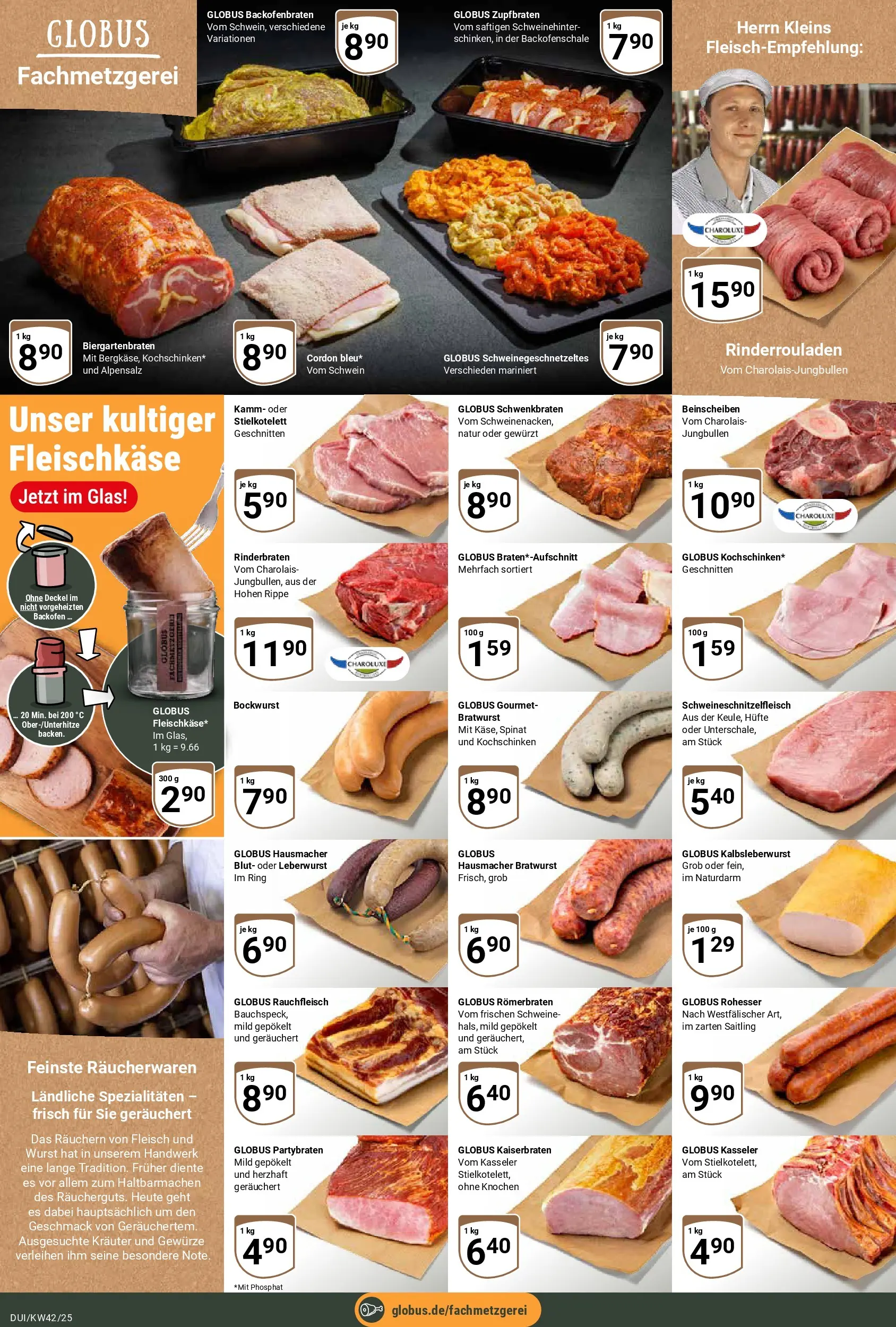 Globus prospekt Duisburg	 (ab 12.10.2025) » Angebote online | Seite: 9 | Produkte: Rinderrouladen, Rinderbraten, Bockwurst, Gewürze