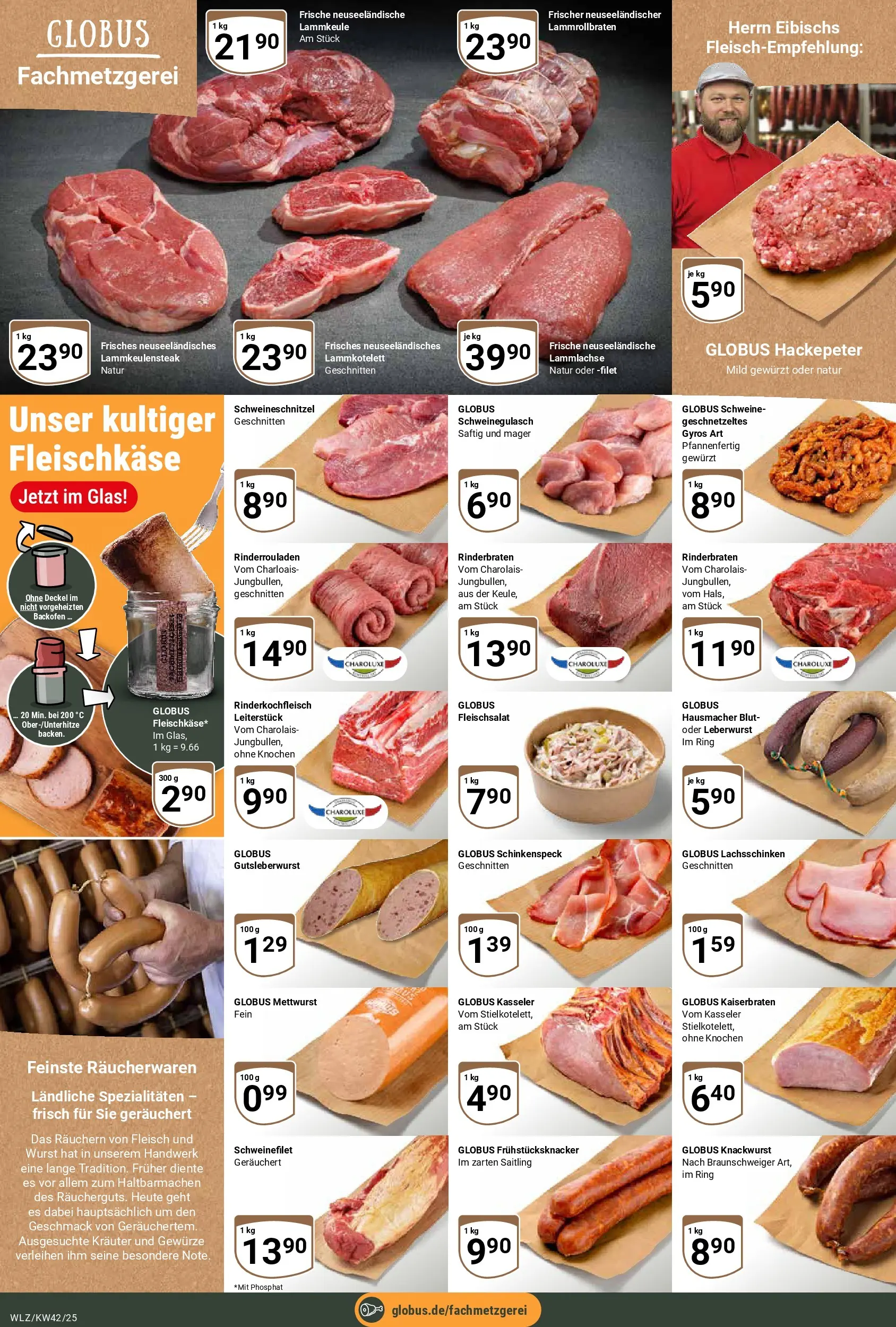 Globus prospekt Weischlitz	 (ab 12.10.2025) » Angebote online | Seite: 8 | Produkte: Rinderrouladen, Lammkeule, Wurst, Fleisch