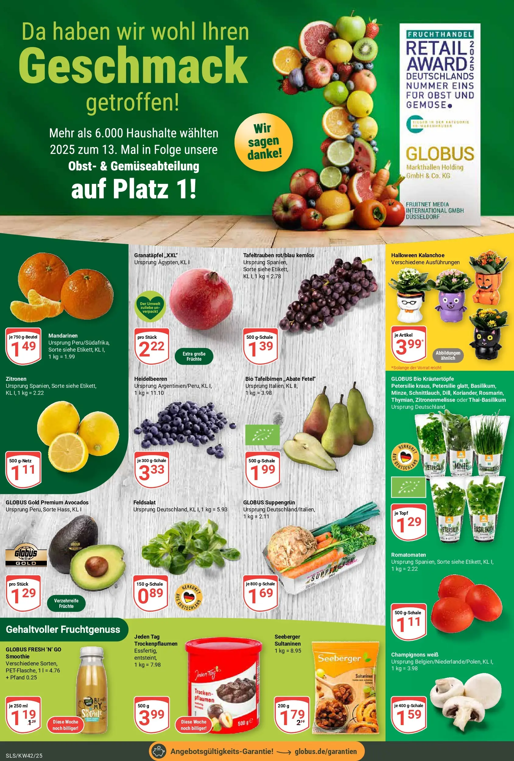 Globus prospekt Saarlouis	 (ab 12.10.2025) » Angebote online | Seite: 8 | Produkte: Heidelbeeren, Champignons, Gemüse, Obst
