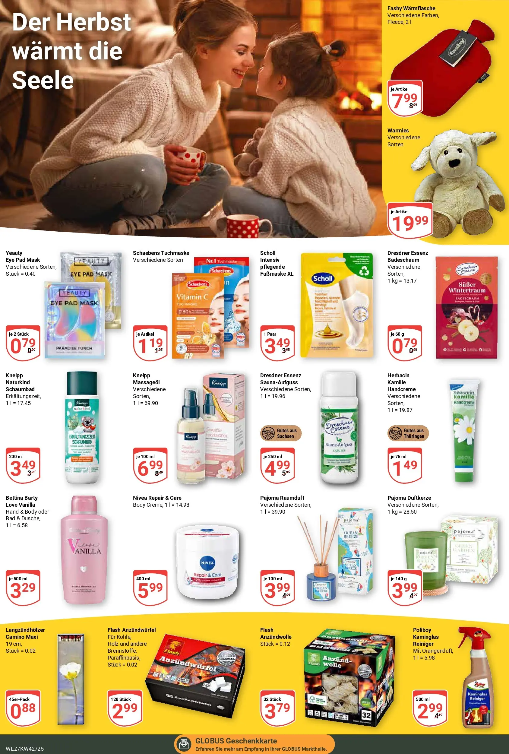 Globus prospekt Weischlitz	 (ab 12.10.2025) » Angebote online | Seite: 18 | Produkte: Handcreme, Badeschaum, Massageöl, Tuchmaske