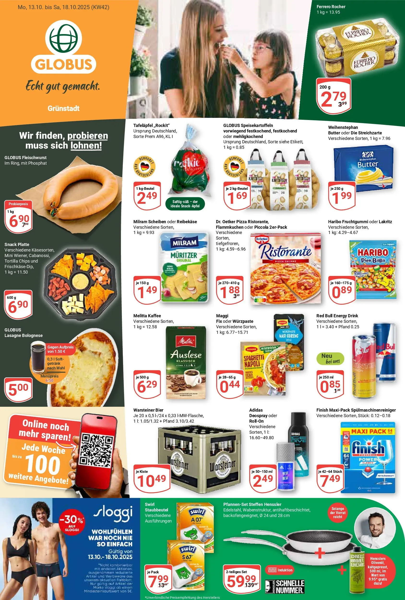 Globus prospekt Grünstadt	 (ab 12.10.2025) » Angebote online | Seite: 1 | Produkte: Haribo, Finish, Milram, Pizza