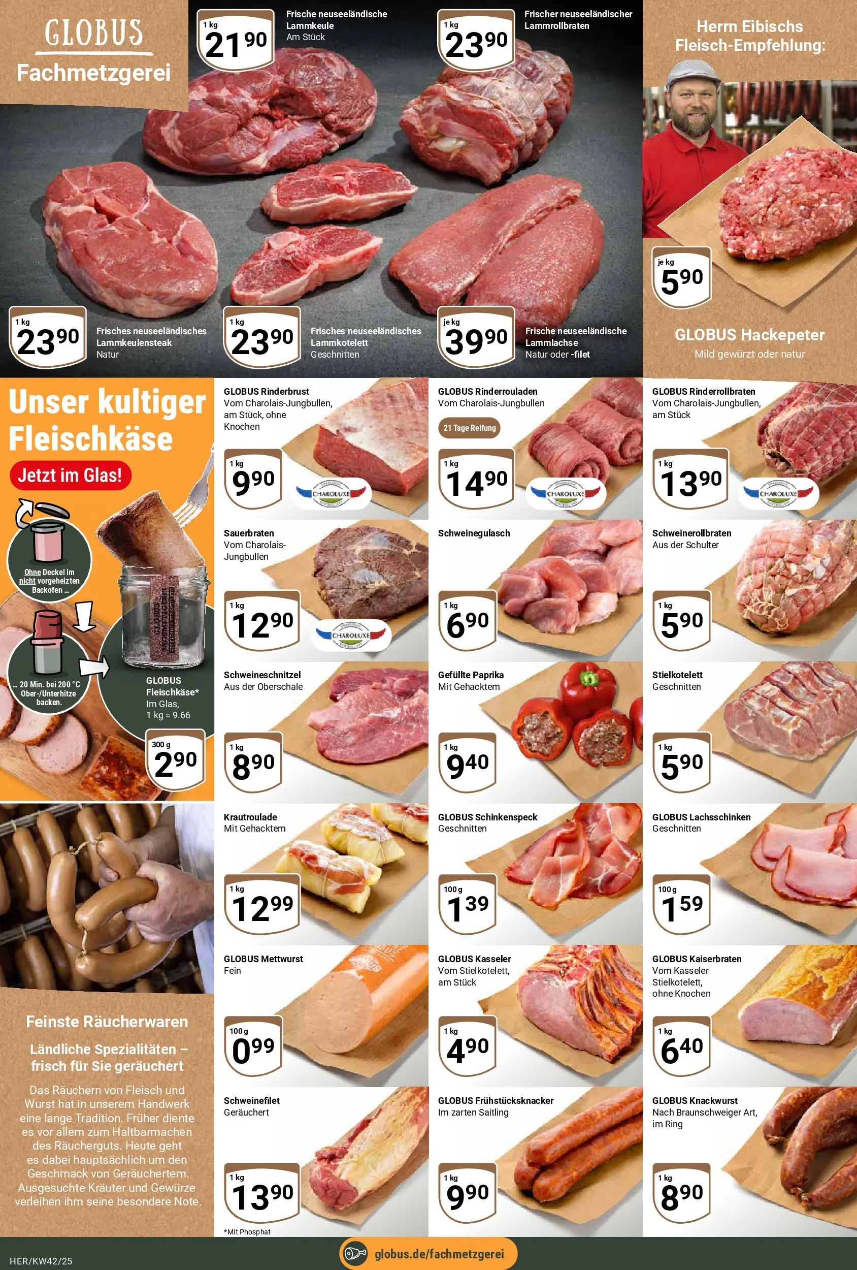 Globus prospekt Hermsdorf	 (ab 12.10.2025) » Angebote online | Seite: 8 | Produkte: Rinderrouladen, Lammkeule, Paprika, Wurst