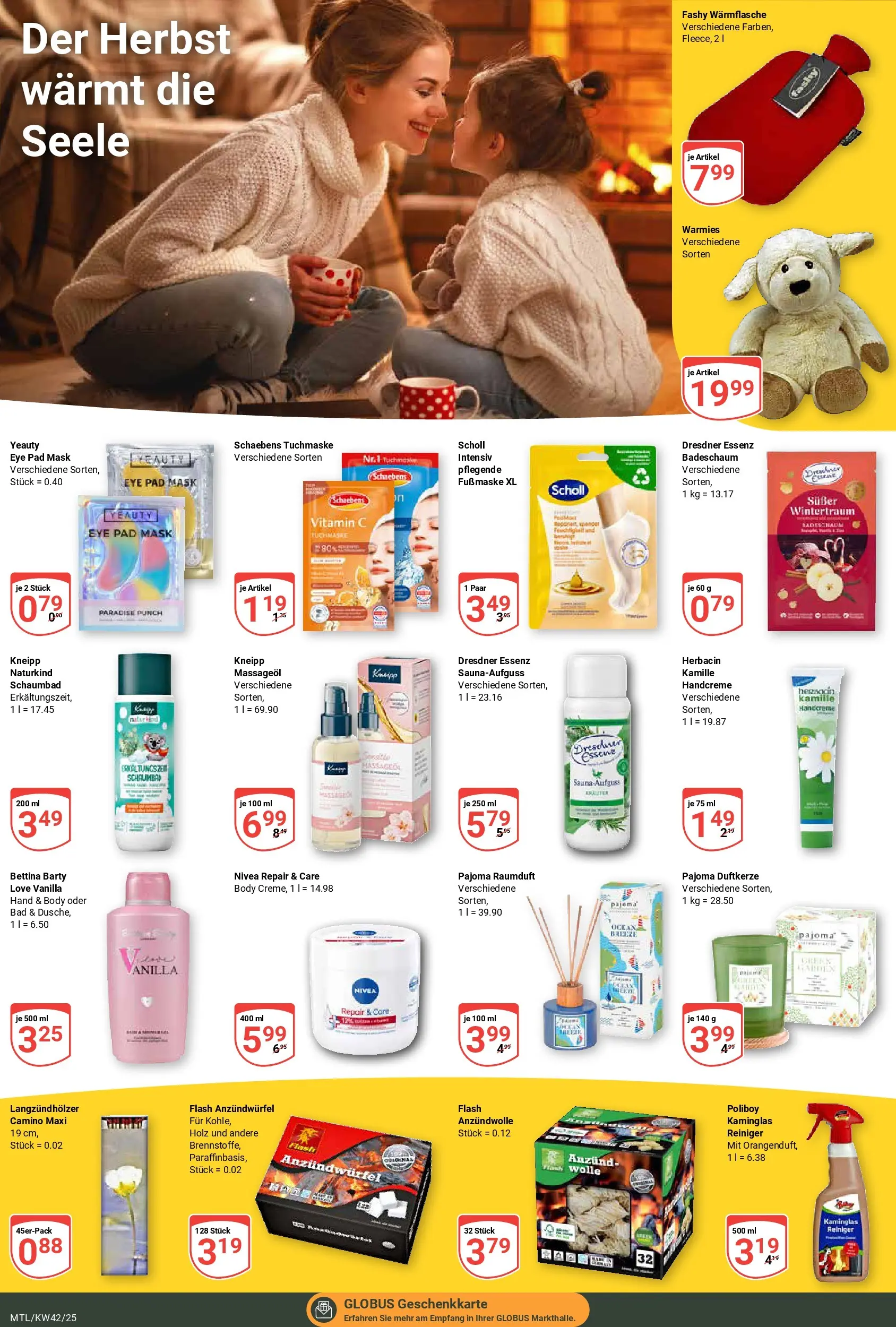 Globus prospekt Maintal-Dörnigheim	 (ab 12.10.2025) » Angebote online | Seite: 17 | Produkte: Handcreme, Massageöl, Tuchmaske, Fußmaske