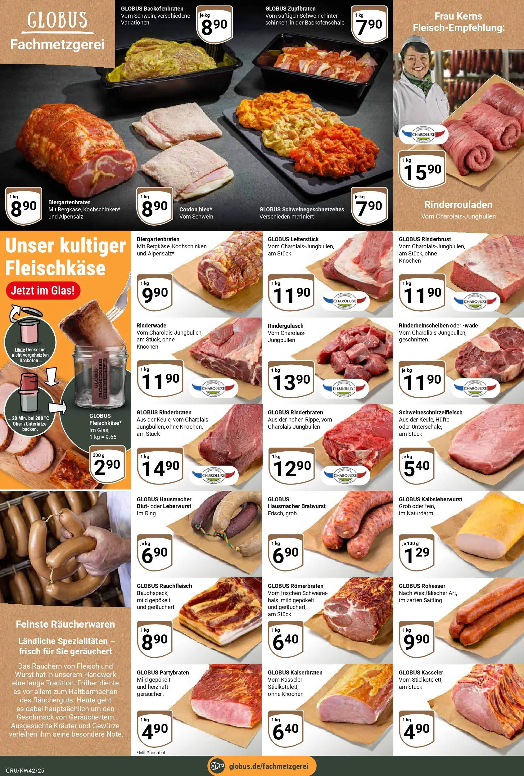 Globus prospekt Grünstadt	 (ab 12.10.2025) » Angebote online | Seite: 8 | Produkte: Rinderrouladen, Rindergulasch, Bratwurst, Wurst