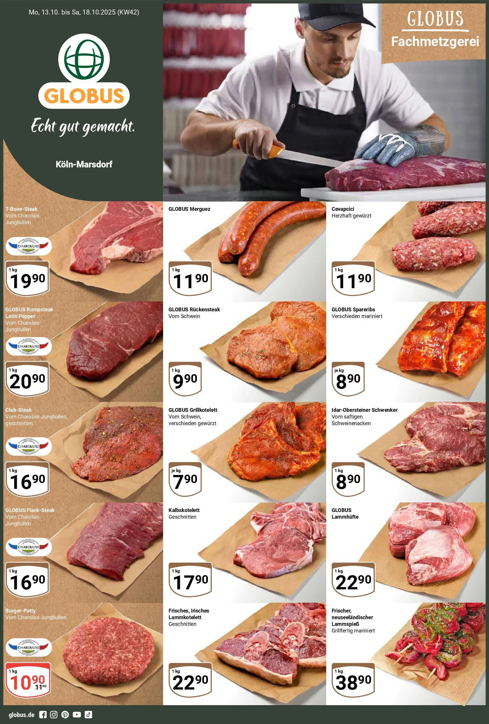 Globus prospekt Köln	 (ab 12.10.2025) » Angebote online | Seite: 1 | Produkte: Rumpsteak, Cevapcici, Schweinenacken, Steak