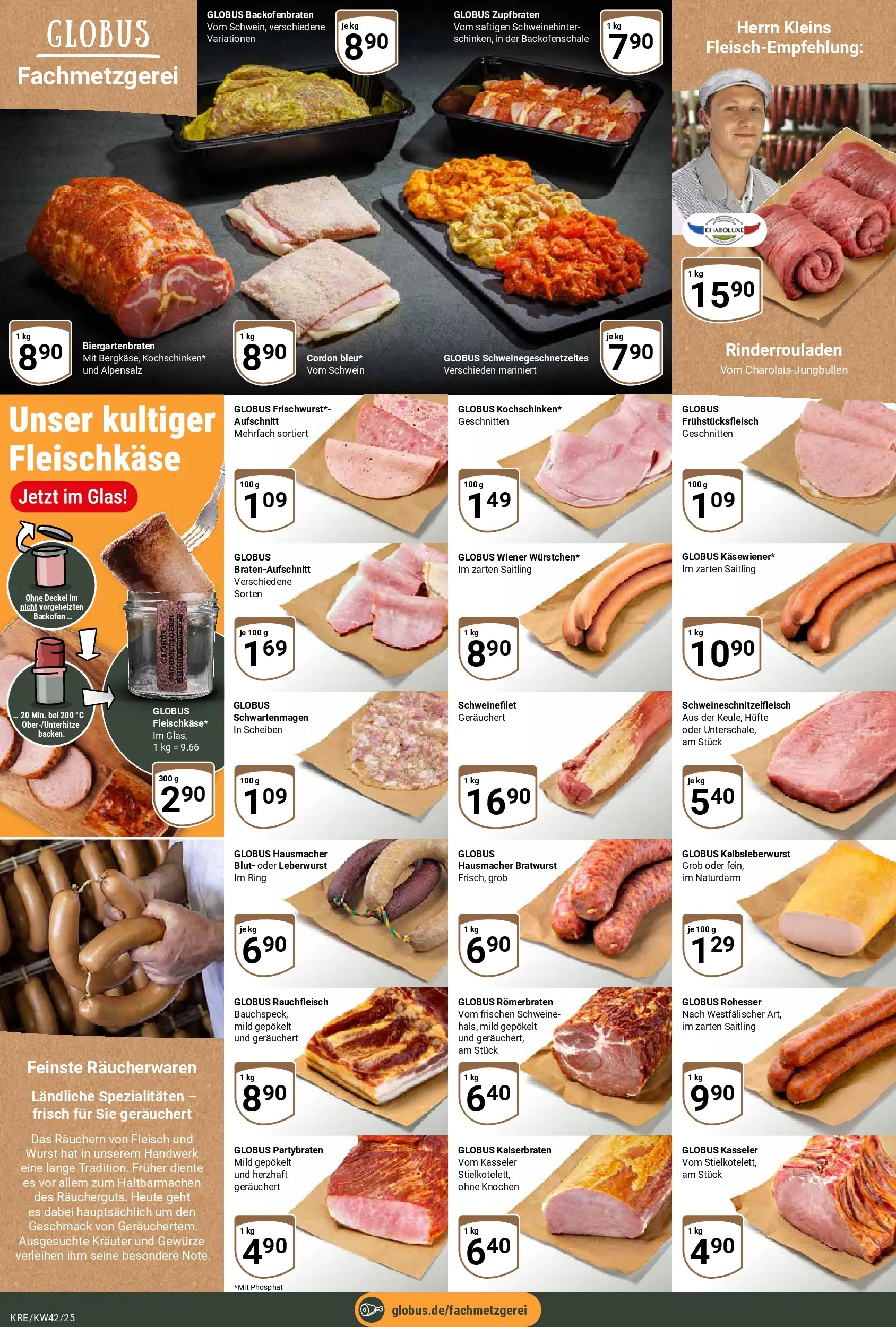 Globus prospekt Krefeld	 (ab 12.10.2025) » Angebote online | Seite: 8 | Produkte: Rinderrouladen, Bratwurst, Wurst, Backofen