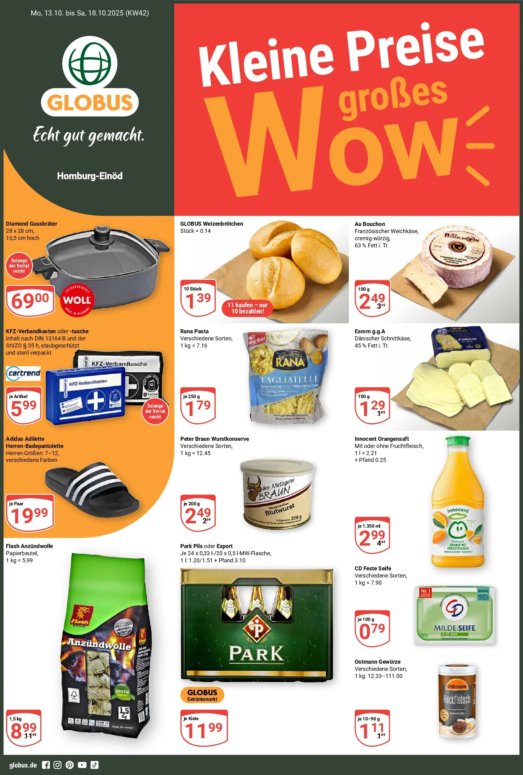 Globus prospekt Homburg-Einöd	 (ab 12.10.2025) » Angebote online | Seite: 1 | Produkte: Pils, Orangensaft, Seife, Hackfleisch