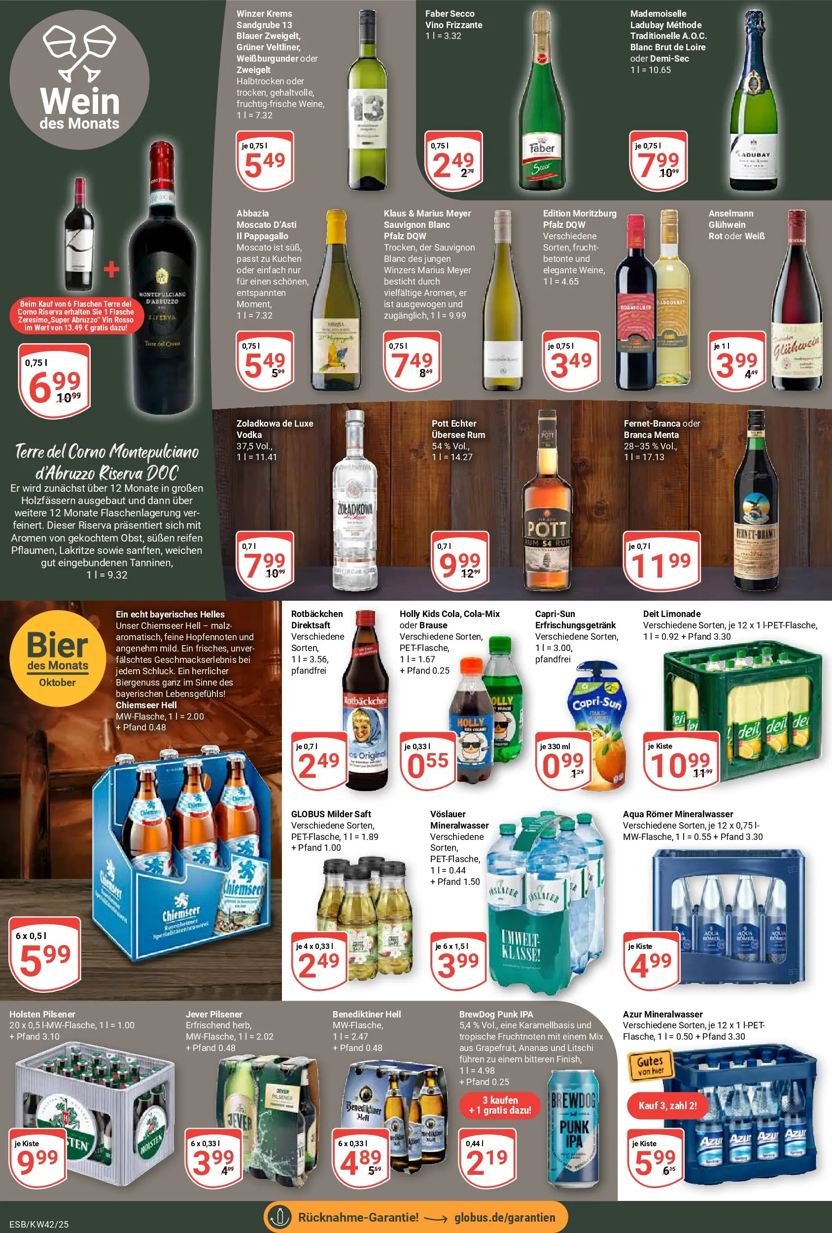 Globus prospekt Eschborn	 (ab 12.10.2025) » Angebote online | Seite: 15 | Produkte: Limonade, Mineralwasser, Benediktiner hell, Wein