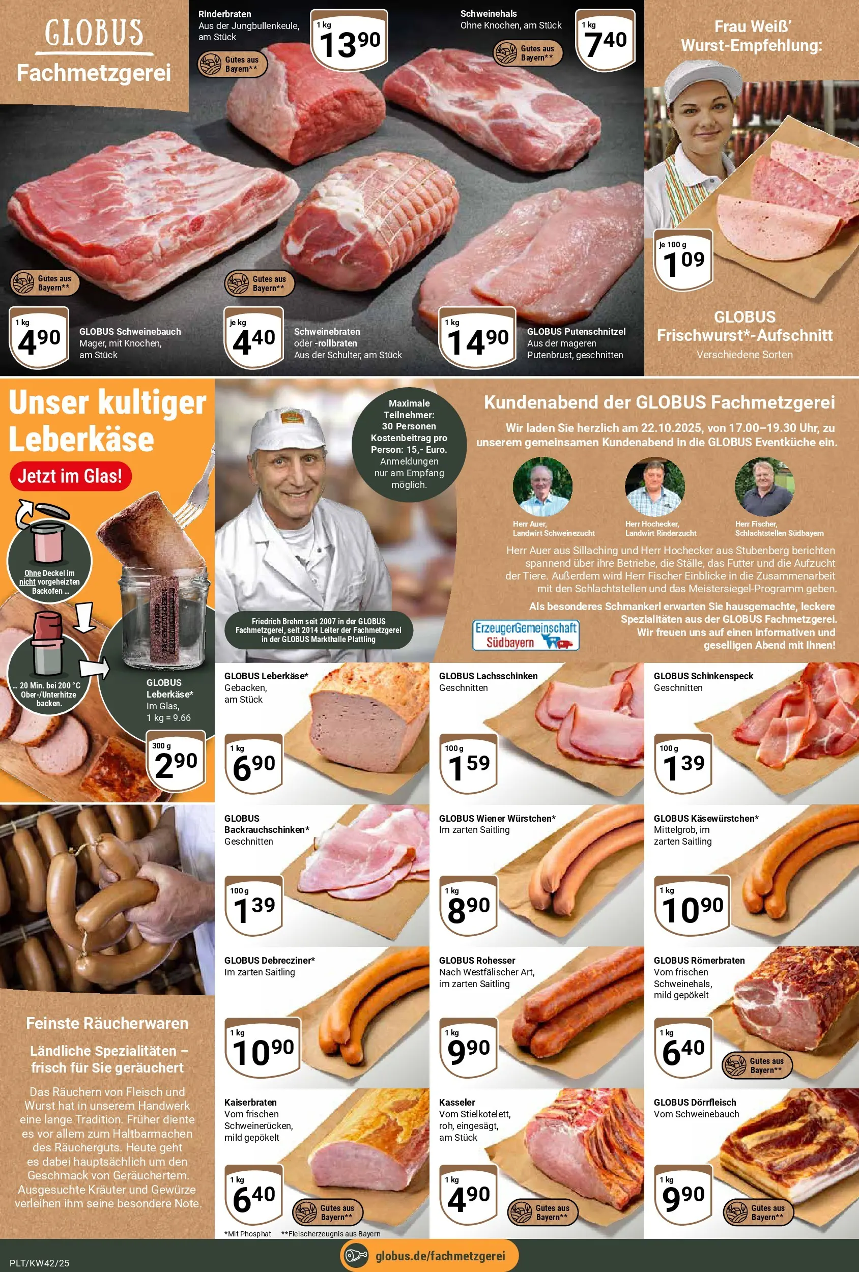 Globus prospekt Plattling	 (ab 12.10.2025) » Angebote online | Seite: 9 | Produkte: Rinderbraten, Schweinebauch, Putenschnitzel, Wurst