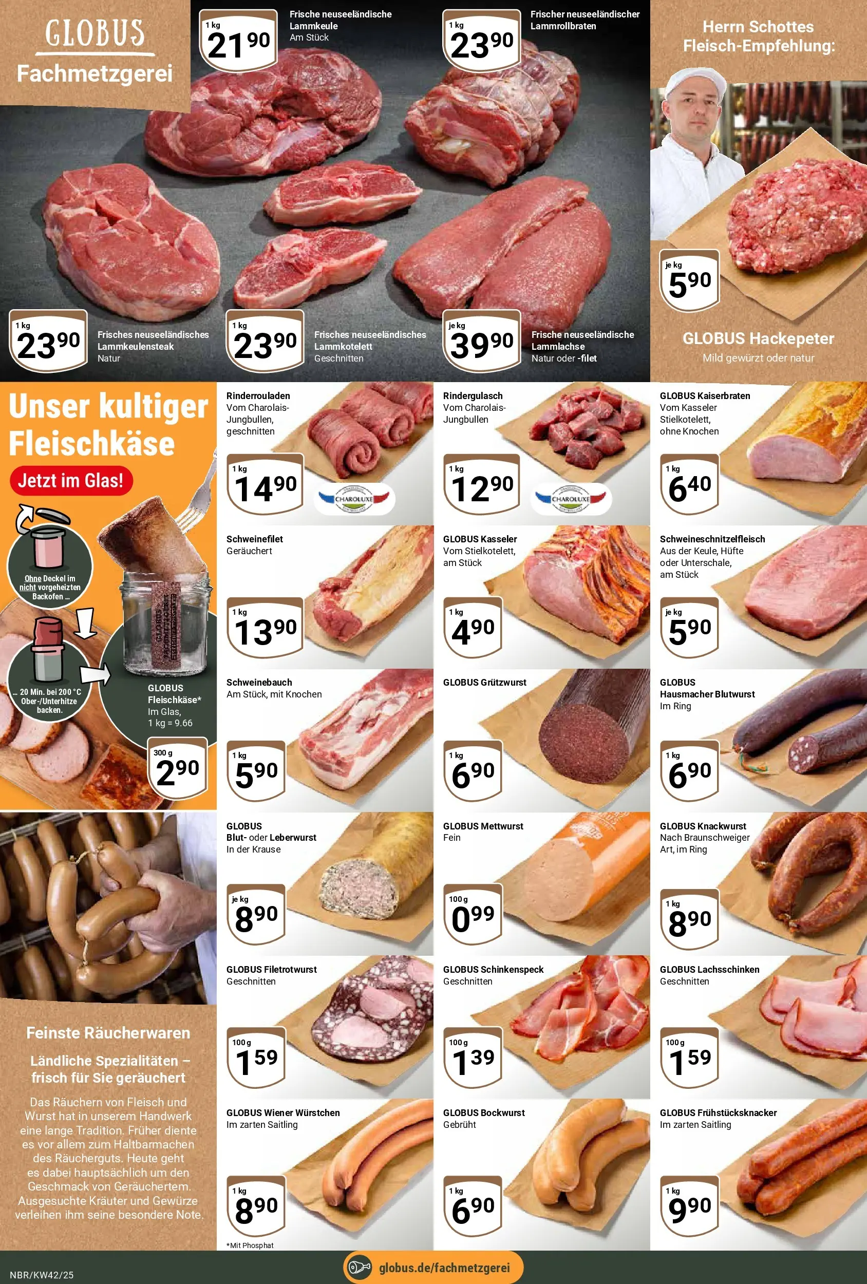 Globus prospekt Neubrandenburg	 (ab 12.10.2025) » Angebote online | Seite: 10 | Produkte: Rinderrouladen, Lammkeule, Schweinebauch, Wurst