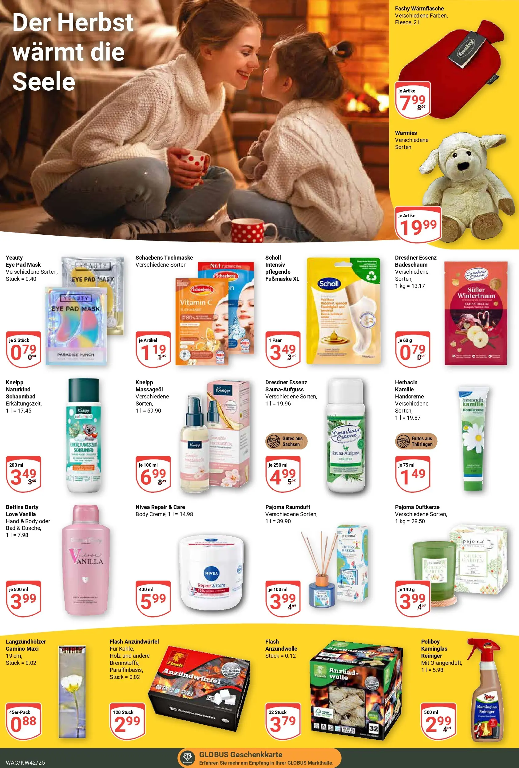 Globus prospekt Markkleeberg	 (ab 12.10.2025) » Angebote online | Seite: 18 | Produkte: Handcreme, Badeschaum, Massageöl, Tuchmaske