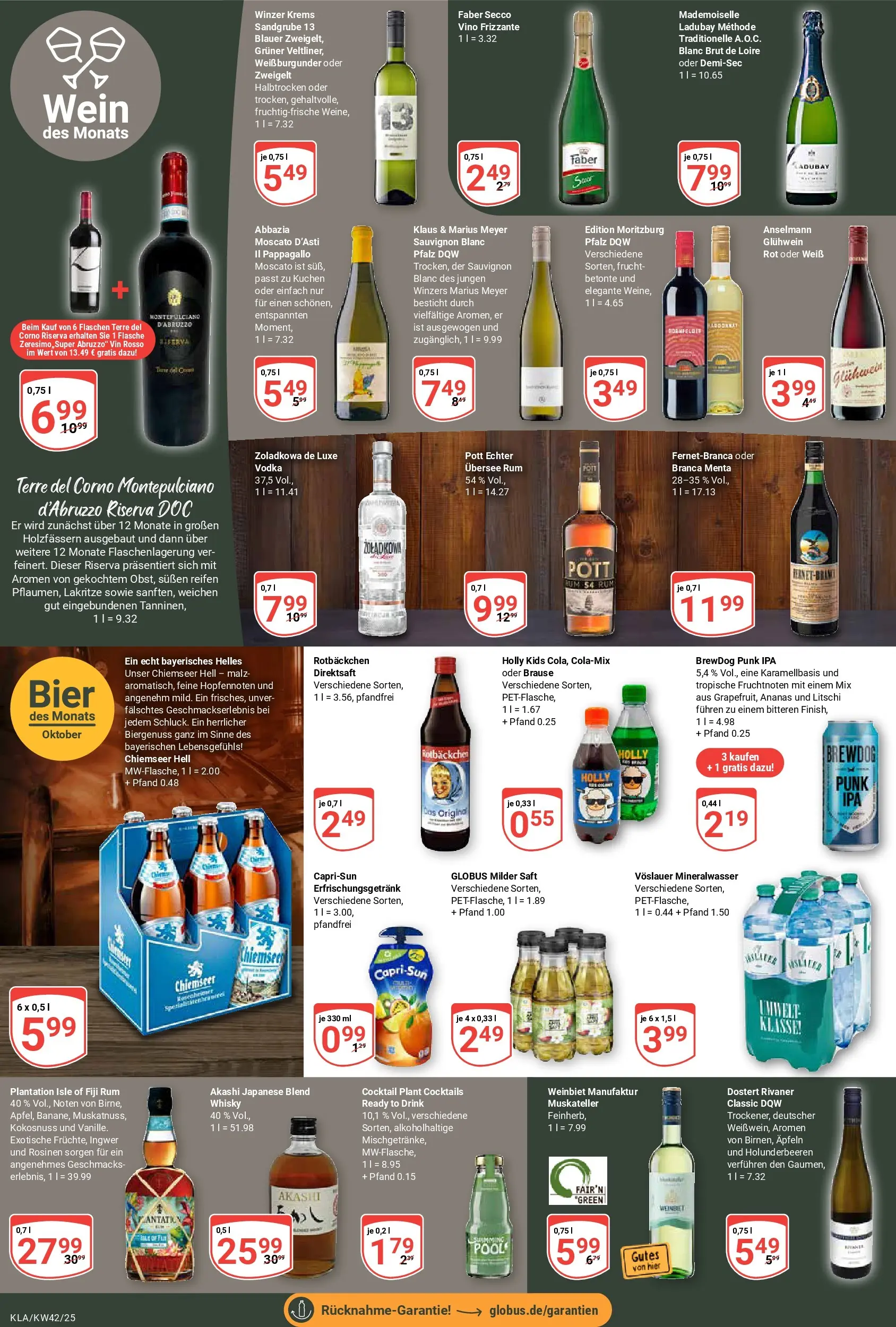 Globus prospekt Kaiserslautern	 (ab 12.10.2025) » Angebote online | Seite: 15 | Produkte: Rum, Rosinen, Saft, Wein