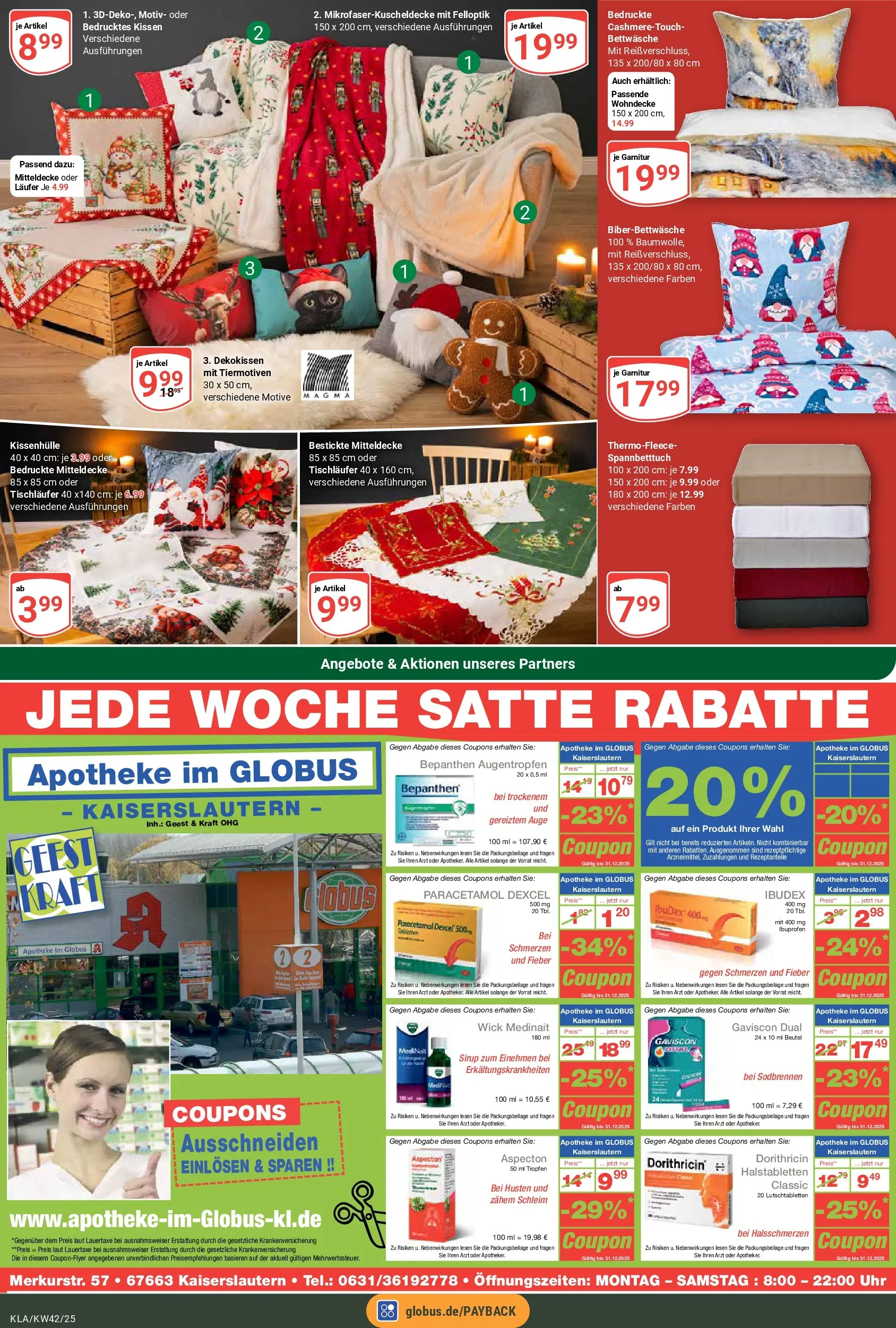 Globus prospekt Kaiserslautern	 (ab 12.10.2025) » Angebote online | Seite: 21 | Produkte: Kissen, Bettwäsche, Sirup, Uhr
