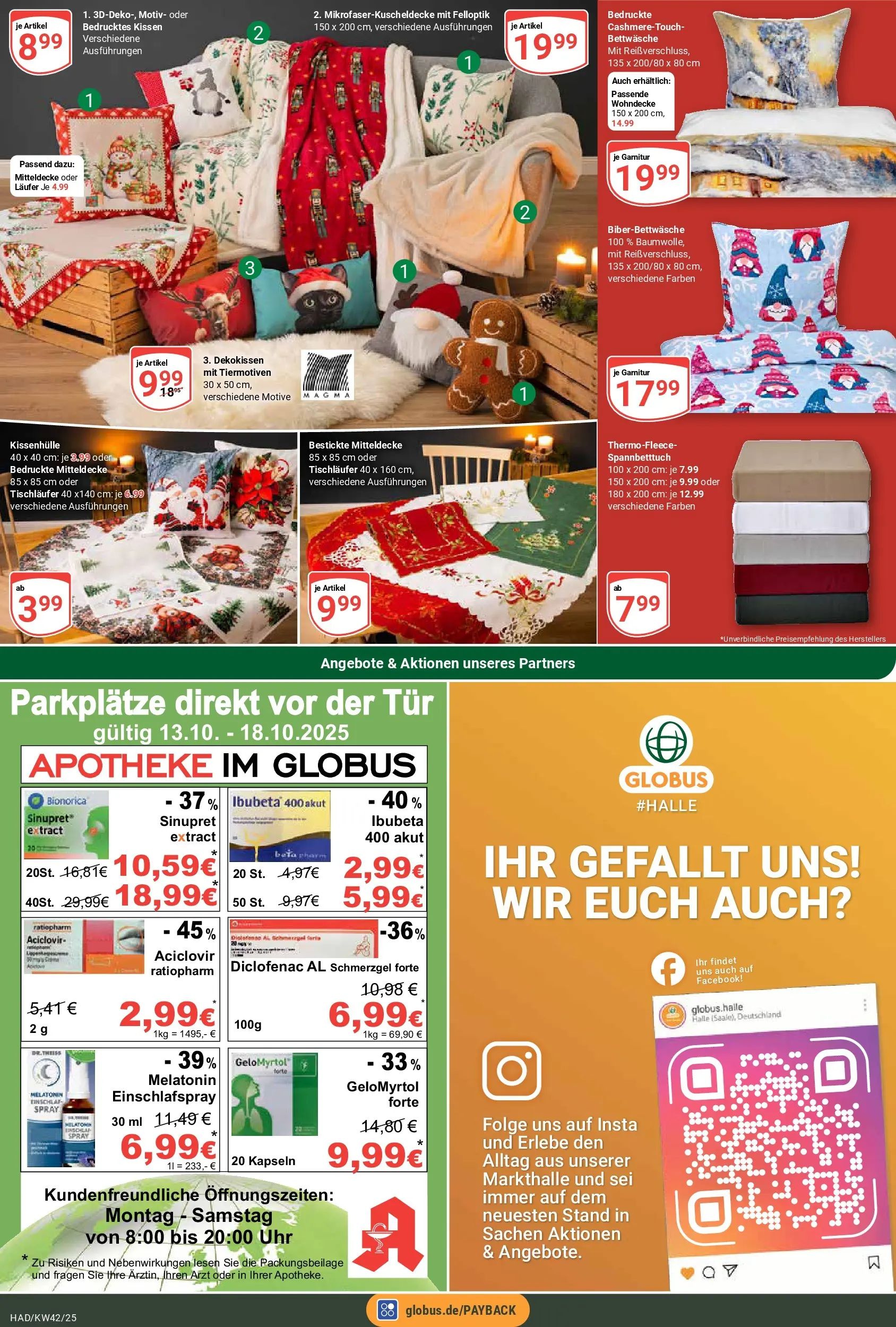 Globus prospekt Halle (saale)	 (ab 12.10.2025) » Angebote online | Seite: 22 | Produkte: Kissen, Bettwäsche, Tür, Uhr