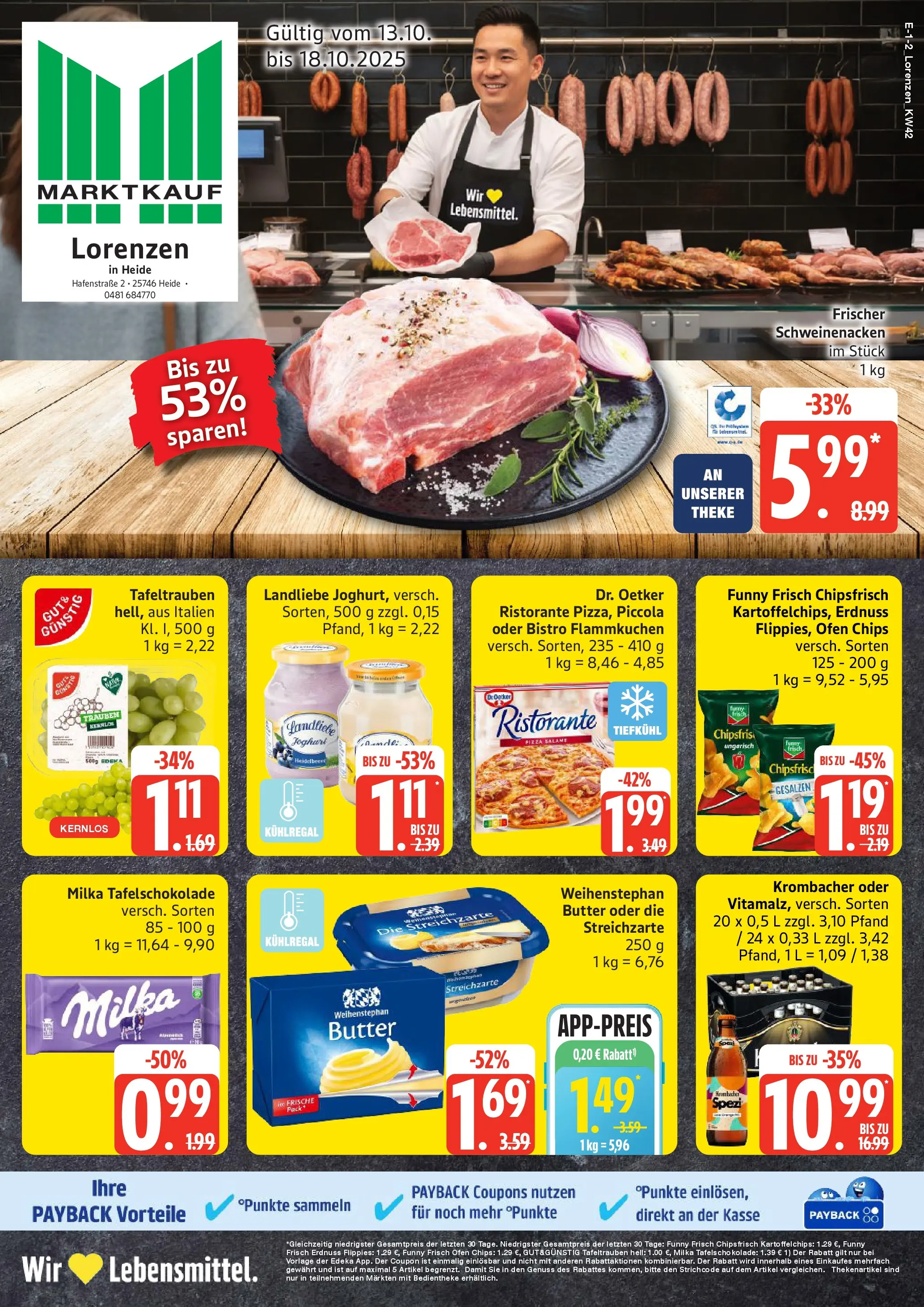 Marktkauf - Marktkauf: Wochenangebote (ab 13.10.2025) » Angebote online | Seite: 1 | Produkte: Trauben, Schweinenacken, Milka, Krombacher