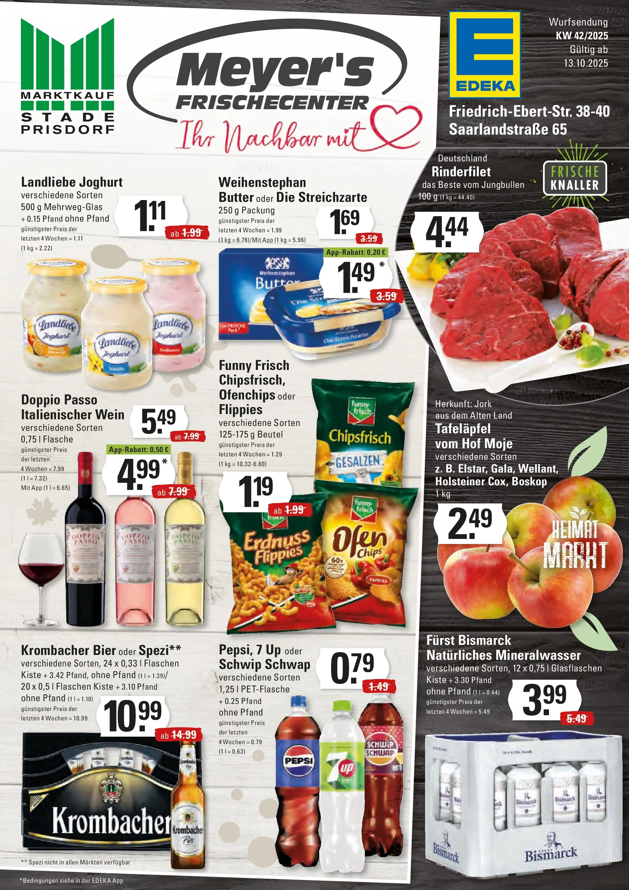 Edeka prospekt Stade	 (ab 13.10.2025) » Angebote Online | Seite: 1 | Produkte: Rinderfilet, Doppio Passo, Landliebe joghurt, Chips